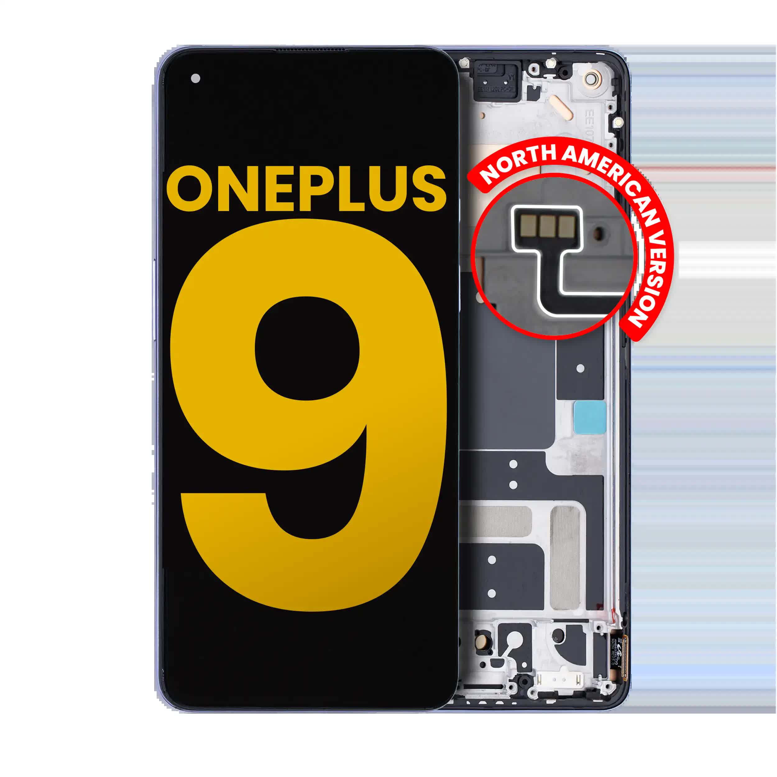 OLED Display mit Rahmen für OnePlus 9 (US-Version) (professionell aufgearbeitet) (Winter Mist)