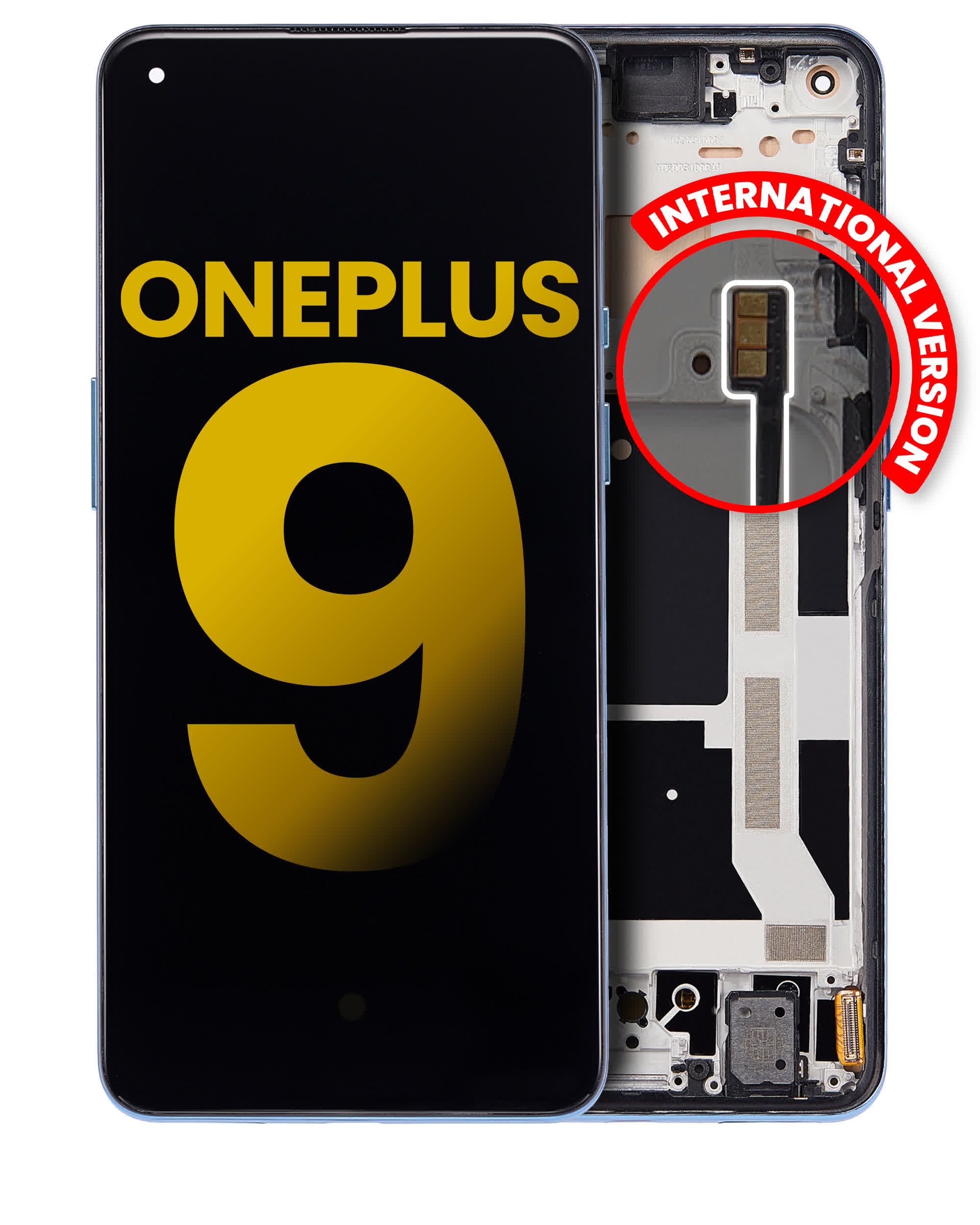 OLED Display mit Rahmen für OnePlus 9 (International Version) (professionell aufgearbeitet) (Arctic Sky)