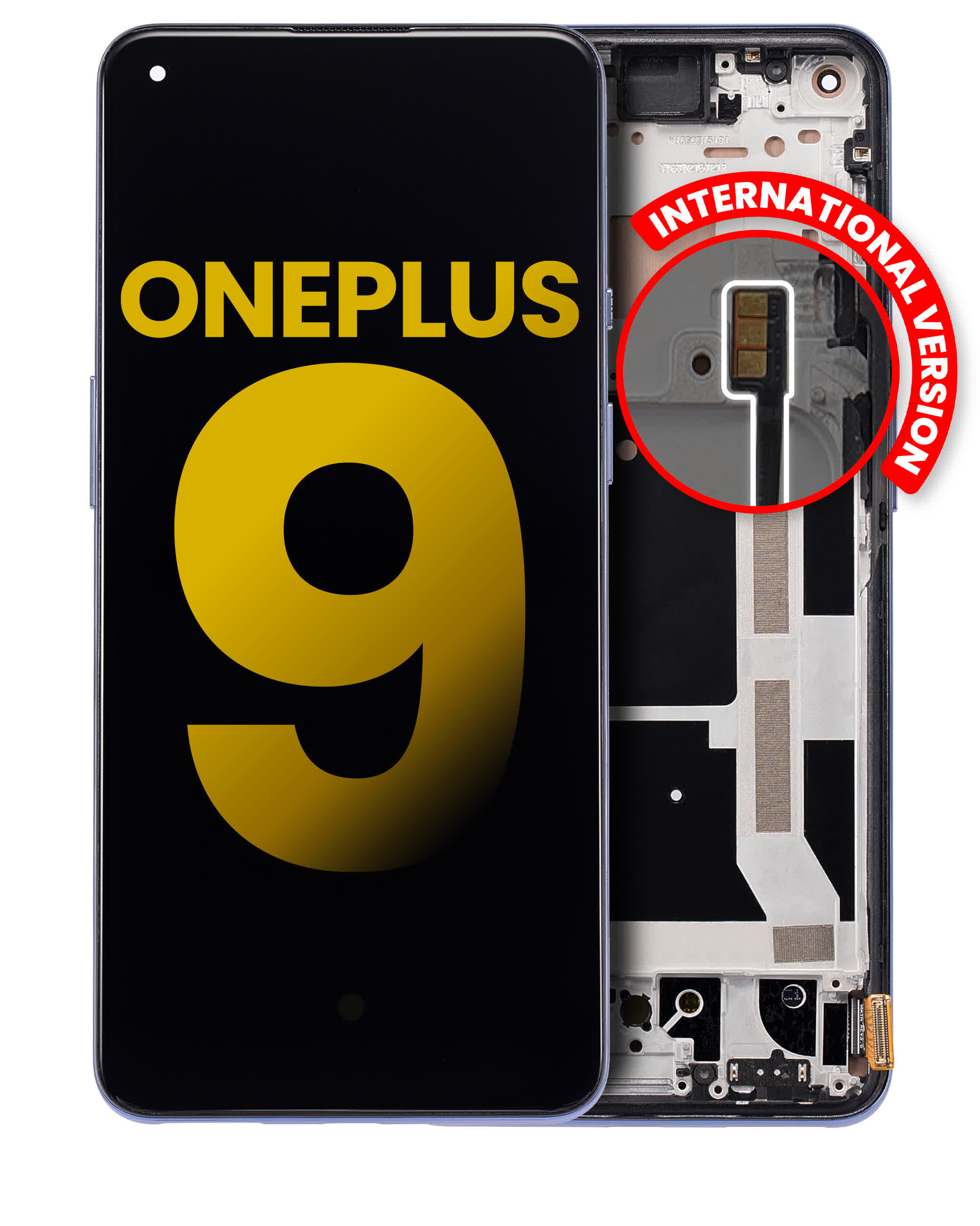 OLED Display mit Rahmen für OnePlus 9 (International Version) (professionell aufgearbeitet) (Winter Mist)