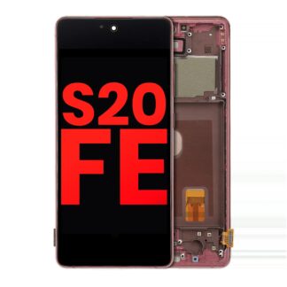OLED Display mit Rahmen für Samsung Galaxy S20 FE 4G / 5G (Aftermarket Plus) (Cloud Red)