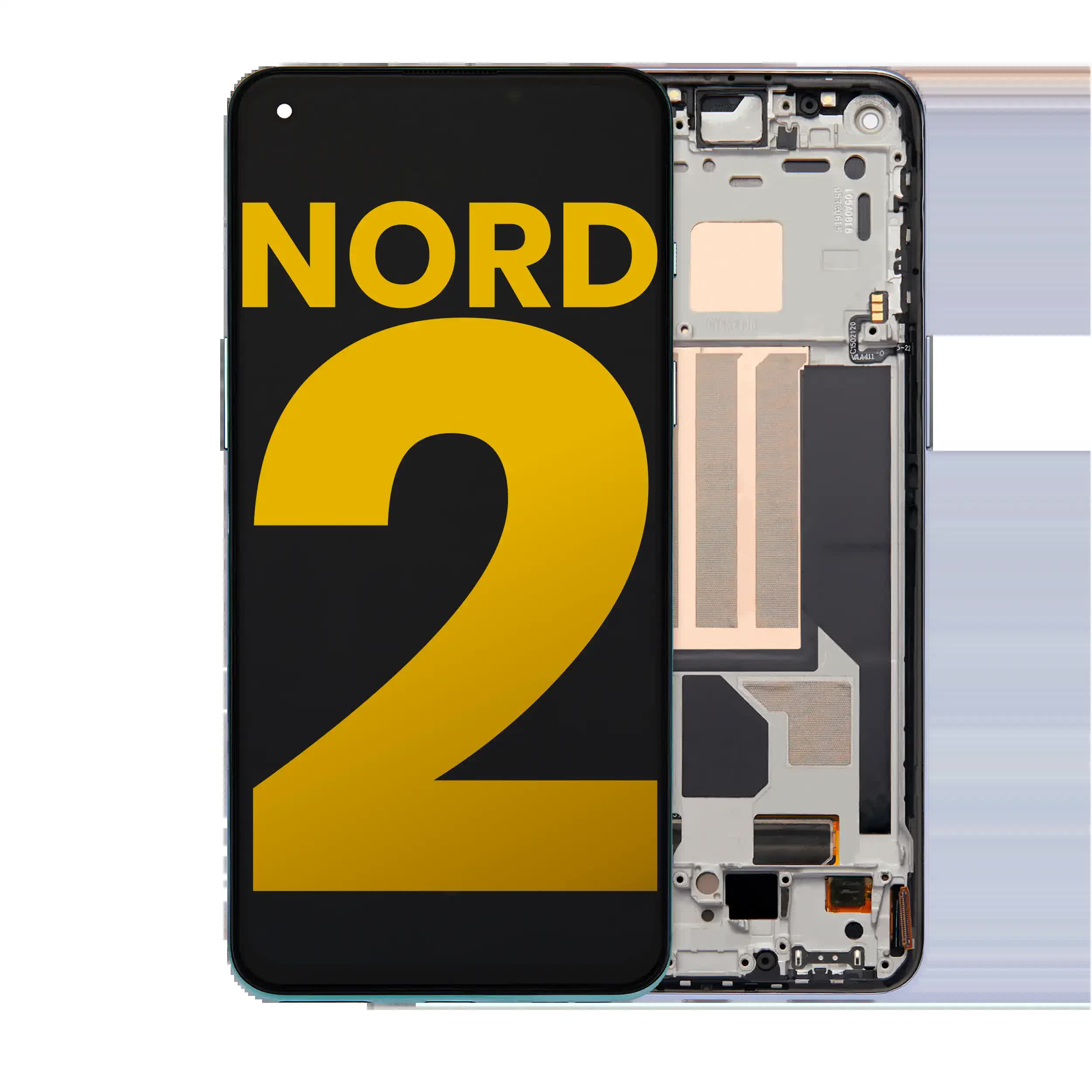 OLED Display mit Rahmen für OnePlus Nord 2 5G (professionell aufgearbeitet) (Gray Sierra)