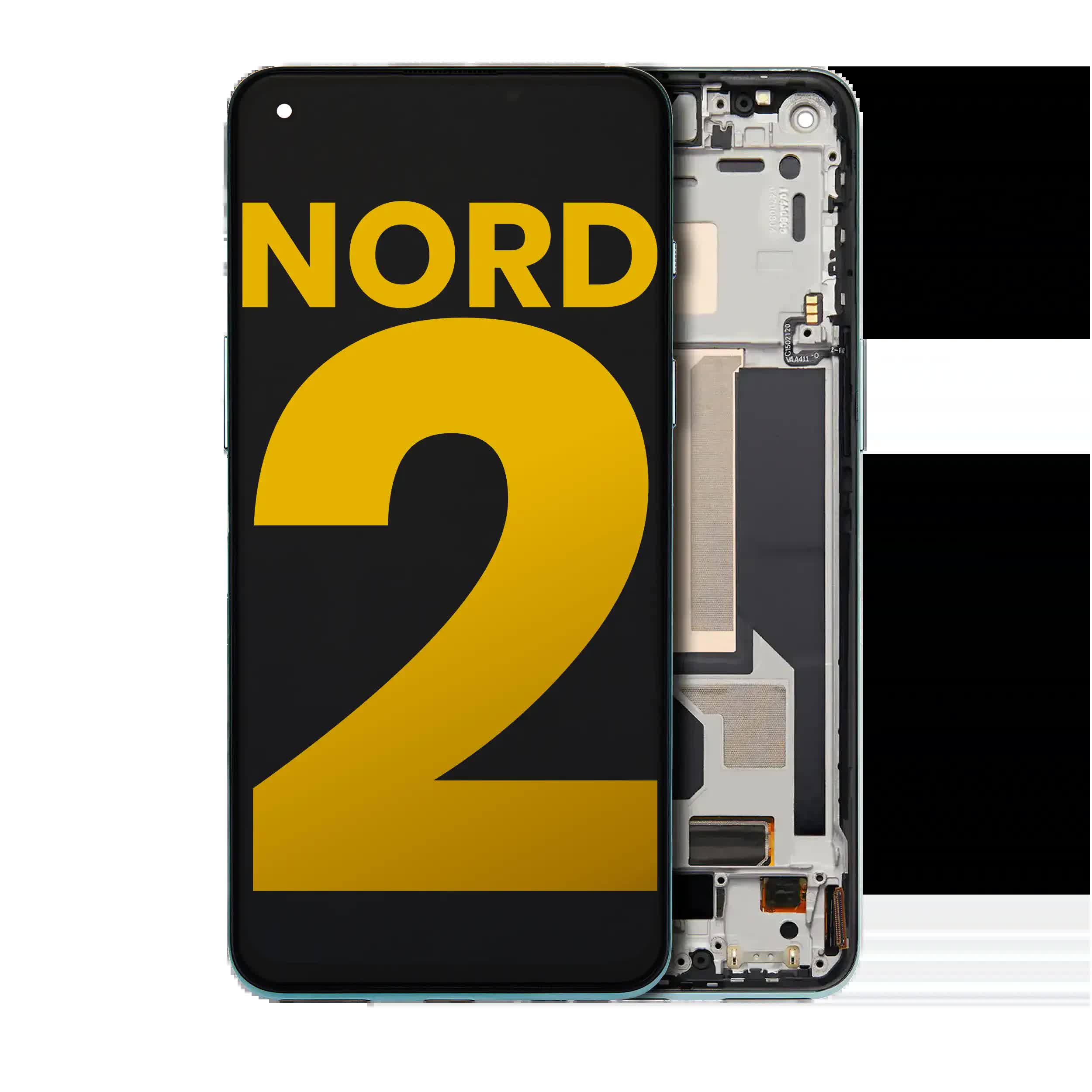 OLED Display mit Rahmen für OnePlus Nord 2 5G (professionell aufgearbeitet) (Green Wood)