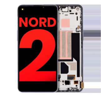 OLED Display mit Rahmen für OnePlus Nord 2 5G (Aftermarket Plus) (Gray Sierra)