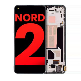 OLED Display mit Rahmen für OnePlus Nord 2 5G (Aftermarket Plus) (Blue Haze)