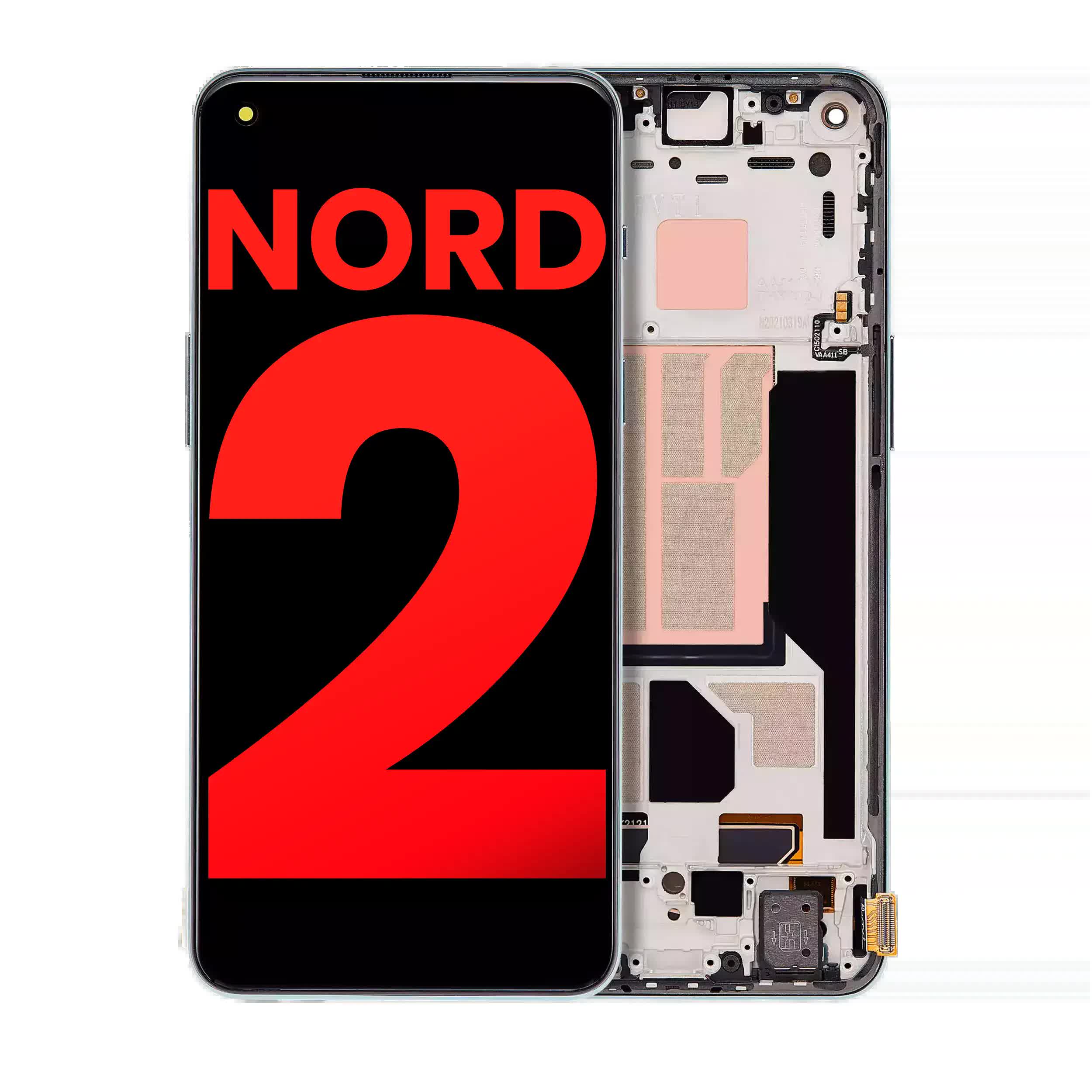 OLED Display mit Rahmen für OnePlus Nord 2 5G (Aftermarket Plus) (Blue Haze)