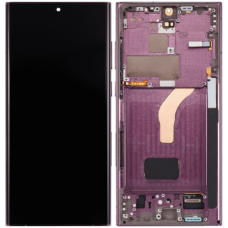 OLED Display mit Rahmen für Samsung Galaxy S22 Ultra 5G (US & International Version) (professionell aufgearbeitet) (Burgundy)
