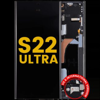 OLED Display mit Rahmen für Samsung Galaxy S22 Ultra 5G (US & International Version) (professionell aufgearbeitet) (Graphite / Red / Sky Blue)