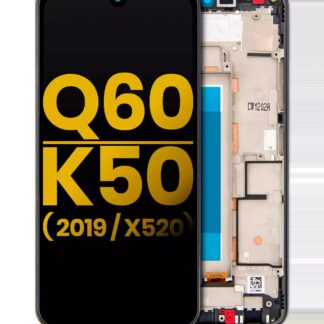 LCD Display mit Rahmen für LG Q60 (Single Card Version) / K50 (2019 / X520) (professionell aufgearbeitet) (Aurora Black)