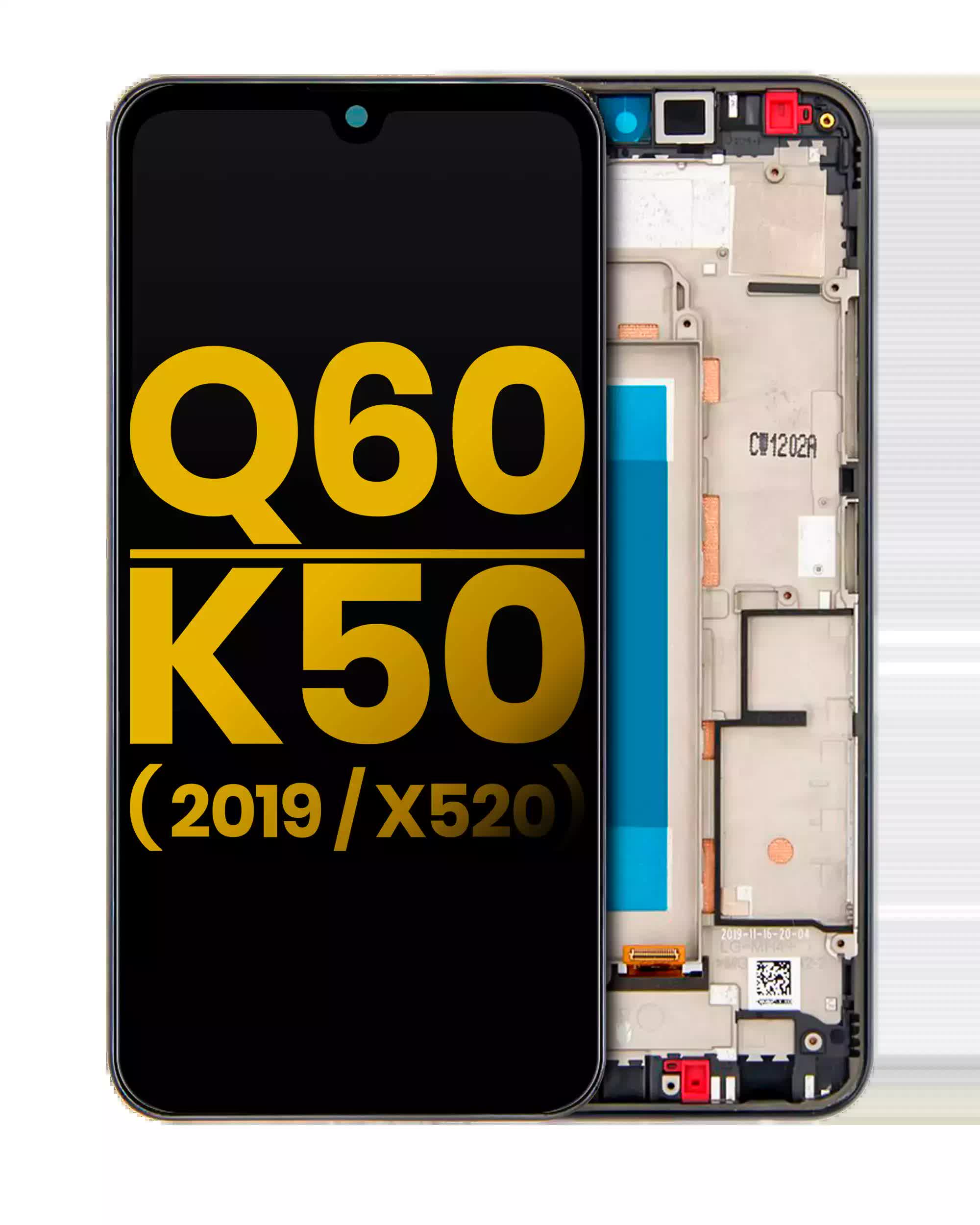 LCD Display mit Rahmen für LG Q60 (Single Card Version) / K50 (2019 / X520) (professionell aufgearbeitet) (Aurora Black)