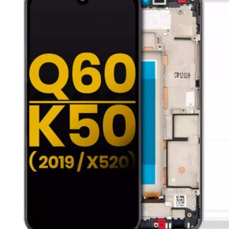 LCD Display mit Rahmen für LG Q60 (Single Card Version) / K50 (2019 / X520) (professionell aufgearbeitet) (Silver (Silber))