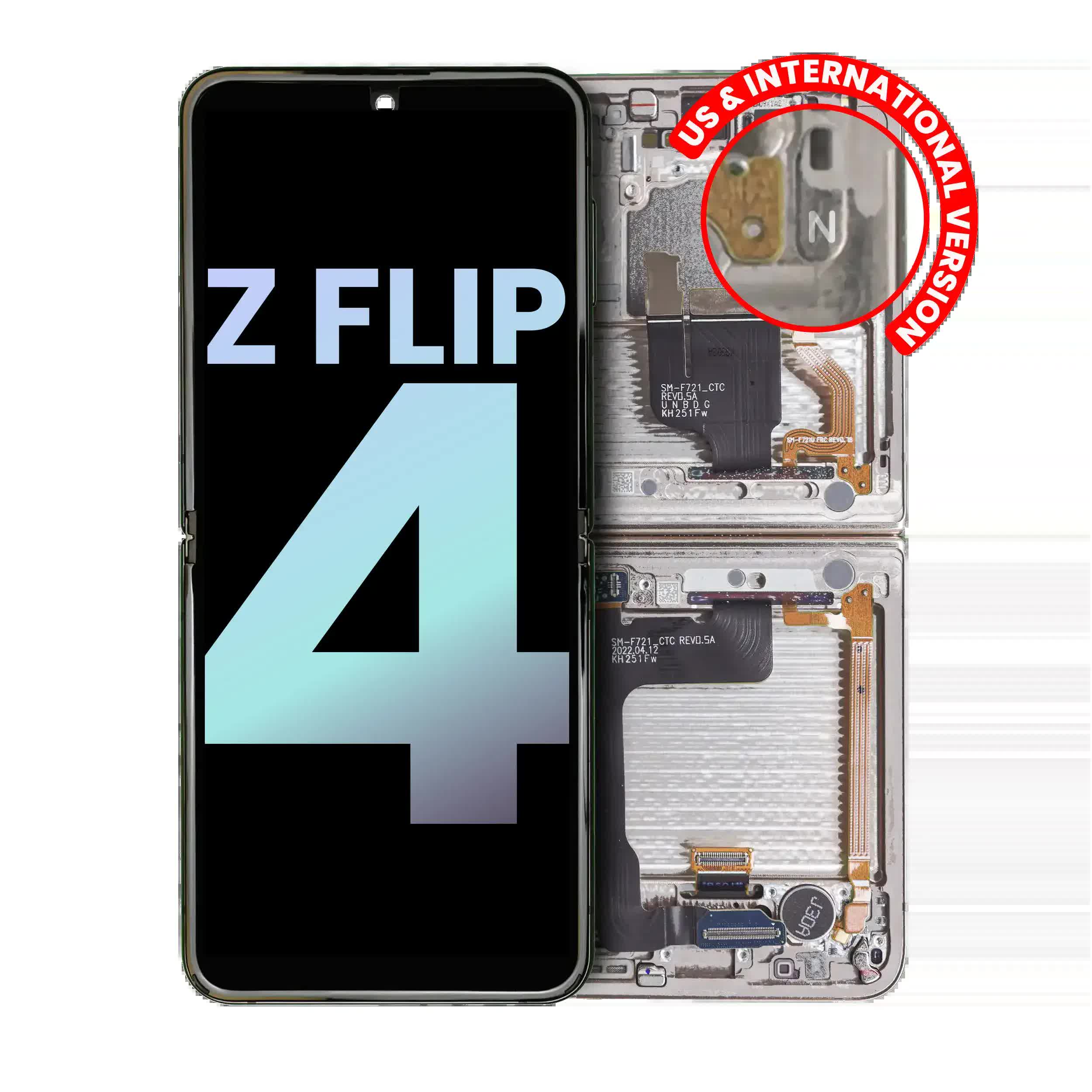 Inner OLED Display mit Rahmen für Samsung Galaxy Z Flip 4 5G (US & International) (Service Pack) (White (Weiß))