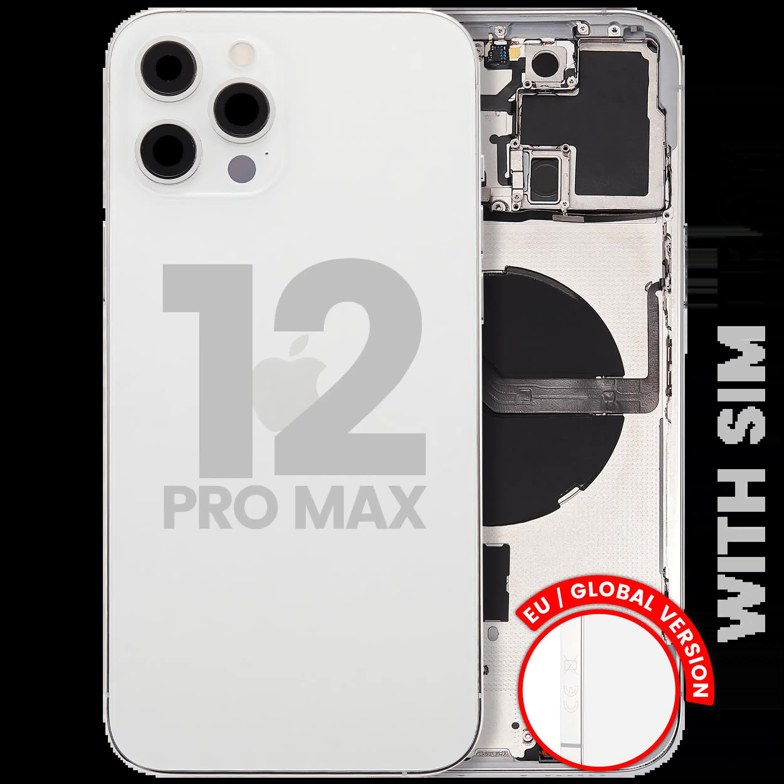 Rückgehäuse mit Kleinteilen für iPhone 12 Pro Max (EU / globale Version) (ausgebautes Originalteil: Grade C) (Silver (Silber))