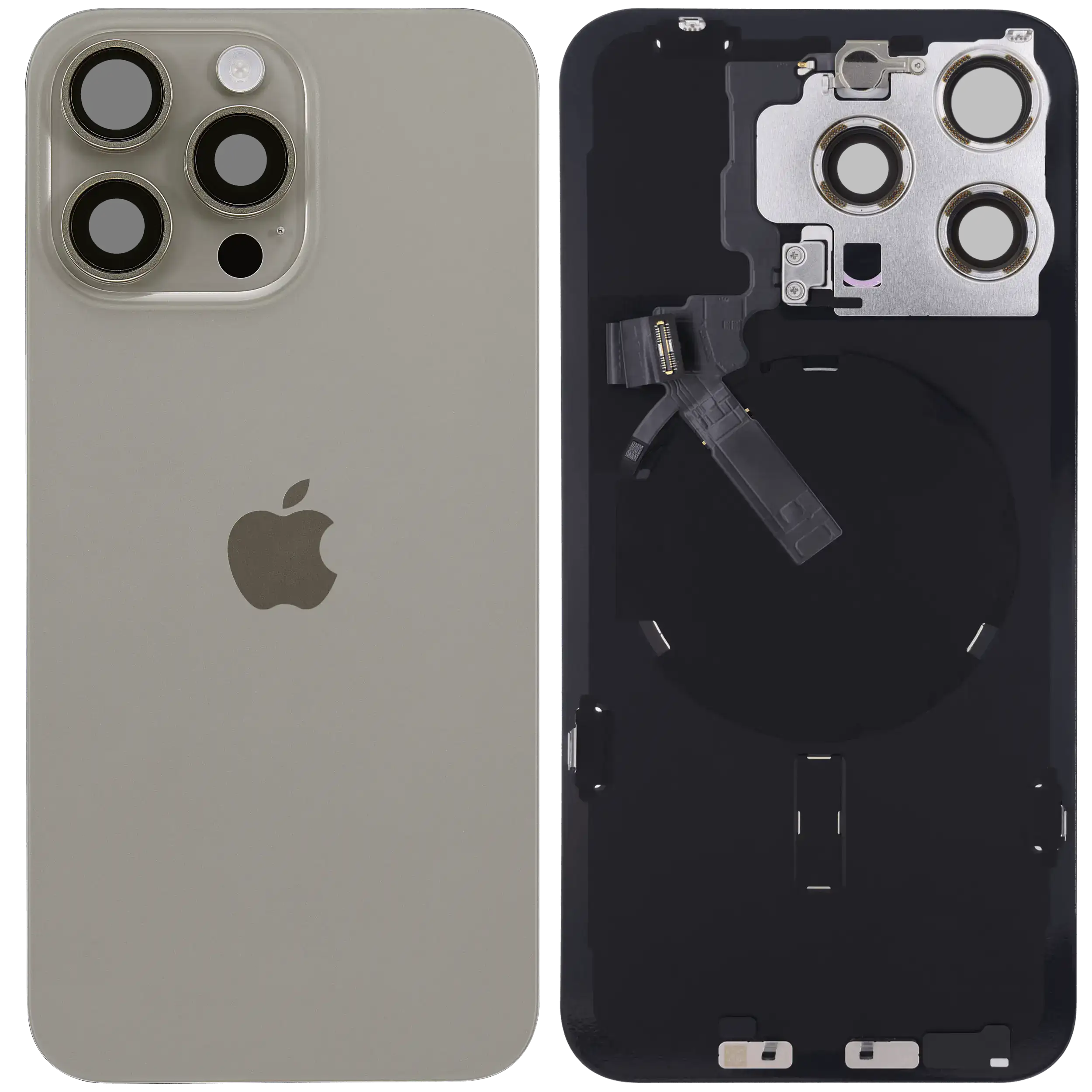 Rückglas mit MagSafe Magnet & NFC & Taschenlampen-Flexkabel für IPhone 15 Pro Max (Original) (Natural Titanium) – Bild 2