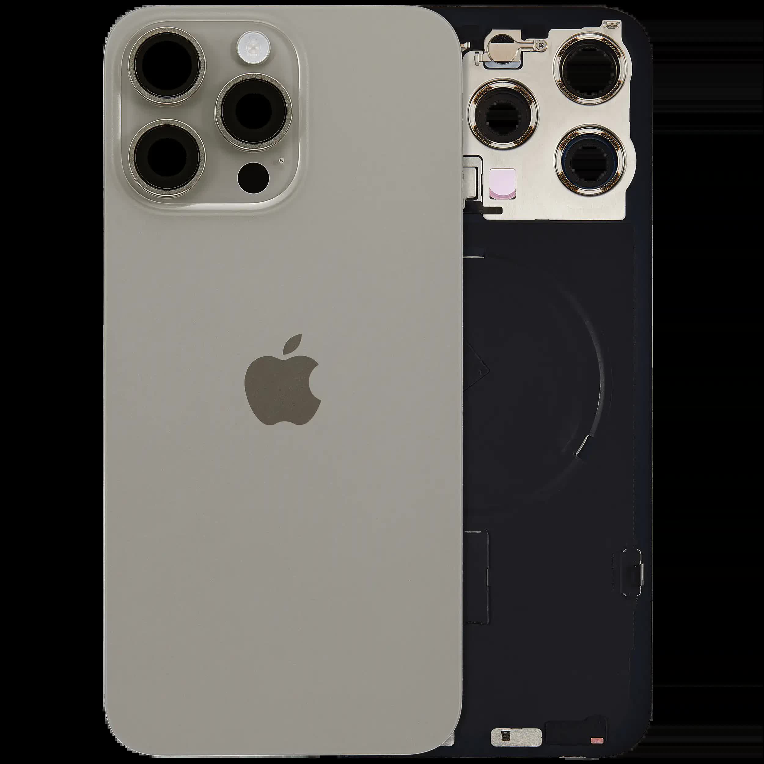 Rückglas mit MagSafe Magnet & NFC & Taschenlampen-Flexkabel für IPhone 15 Pro Max (Original) (Natural Titanium)