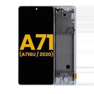 OLED Display mit Rahmen für Samsung Galaxy A71 5G (A716U / 2020) (professionell aufgearbeitet) (Prism Cube Silver)