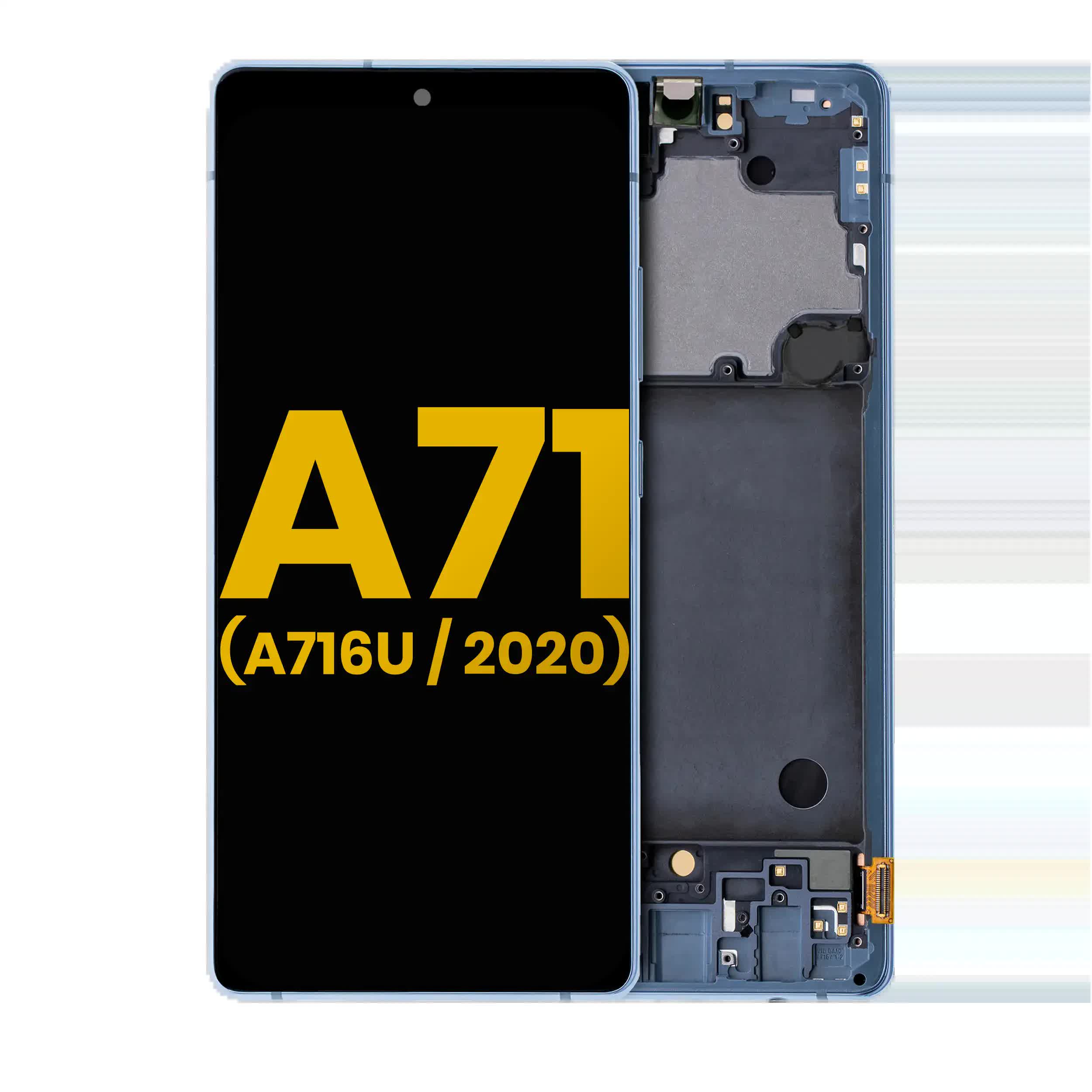 OLED Display mit Rahmen für Samsung Galaxy A71 5G (A716U / 2020) (professionell aufgearbeitet) (Prism Cube Blue)