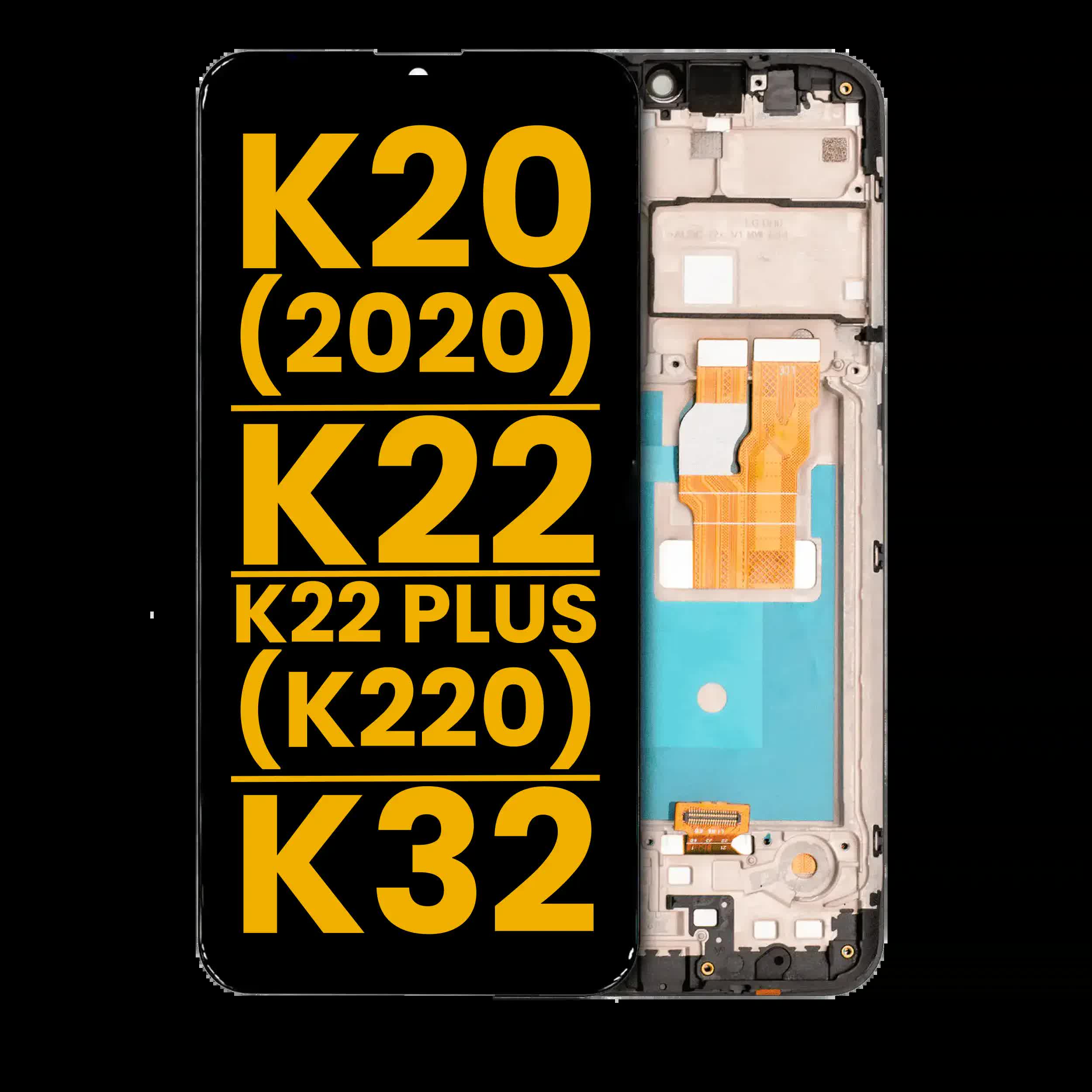 LCD Display mit Rahmen für LG K20 (2020) / K22 / K22 Plus (K220) / K32 (professionell aufgearbeitet) (Black (Schwarz))