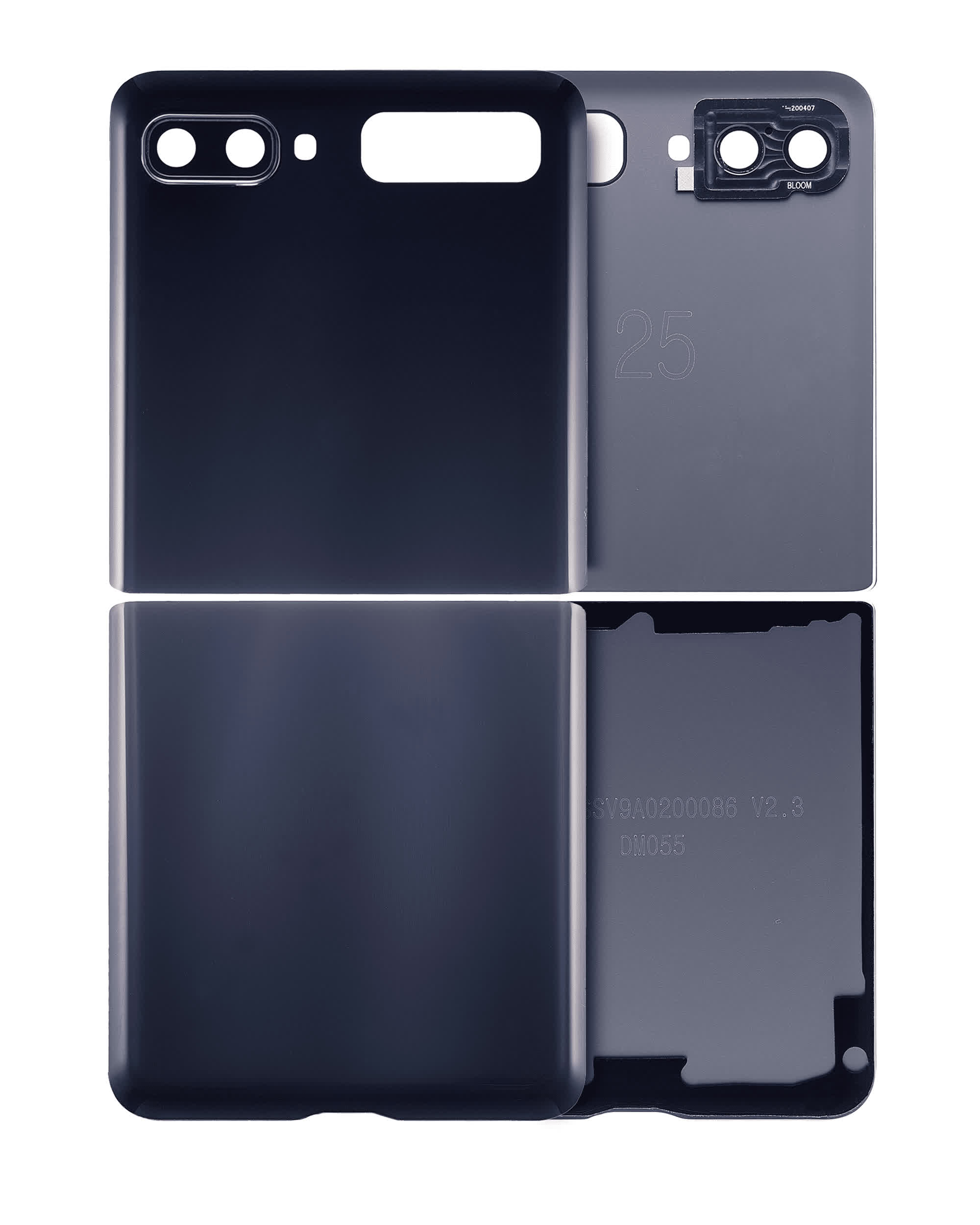 oben und unten Rückdeckelglas mit Kameraglas für Samsung Galaxy Z Flip 4G (F700) / Z Flip 5G (F707) (Aftermarket Plus) (Mirror Black)