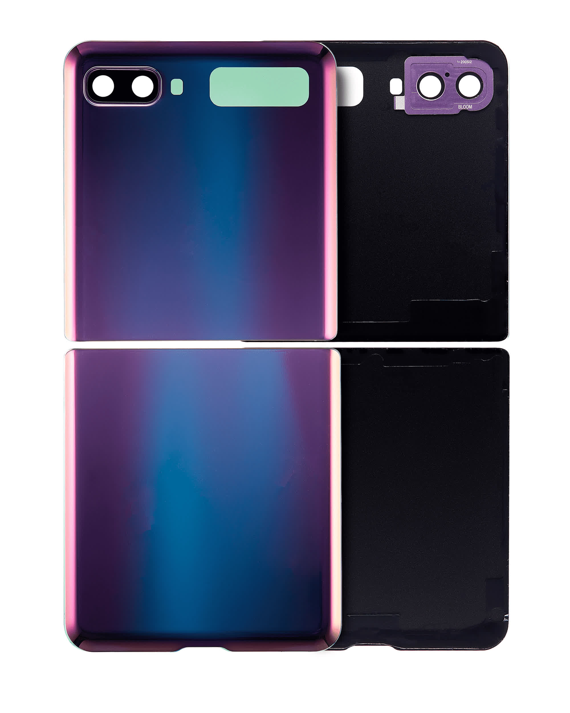 oben und unten Rückdeckelglas mit Kameraglas für Samsung Galaxy Z Flip 4G (F700) / Z Flip 5G (F707) (Aftermarket Plus) (Mirror Purple)
