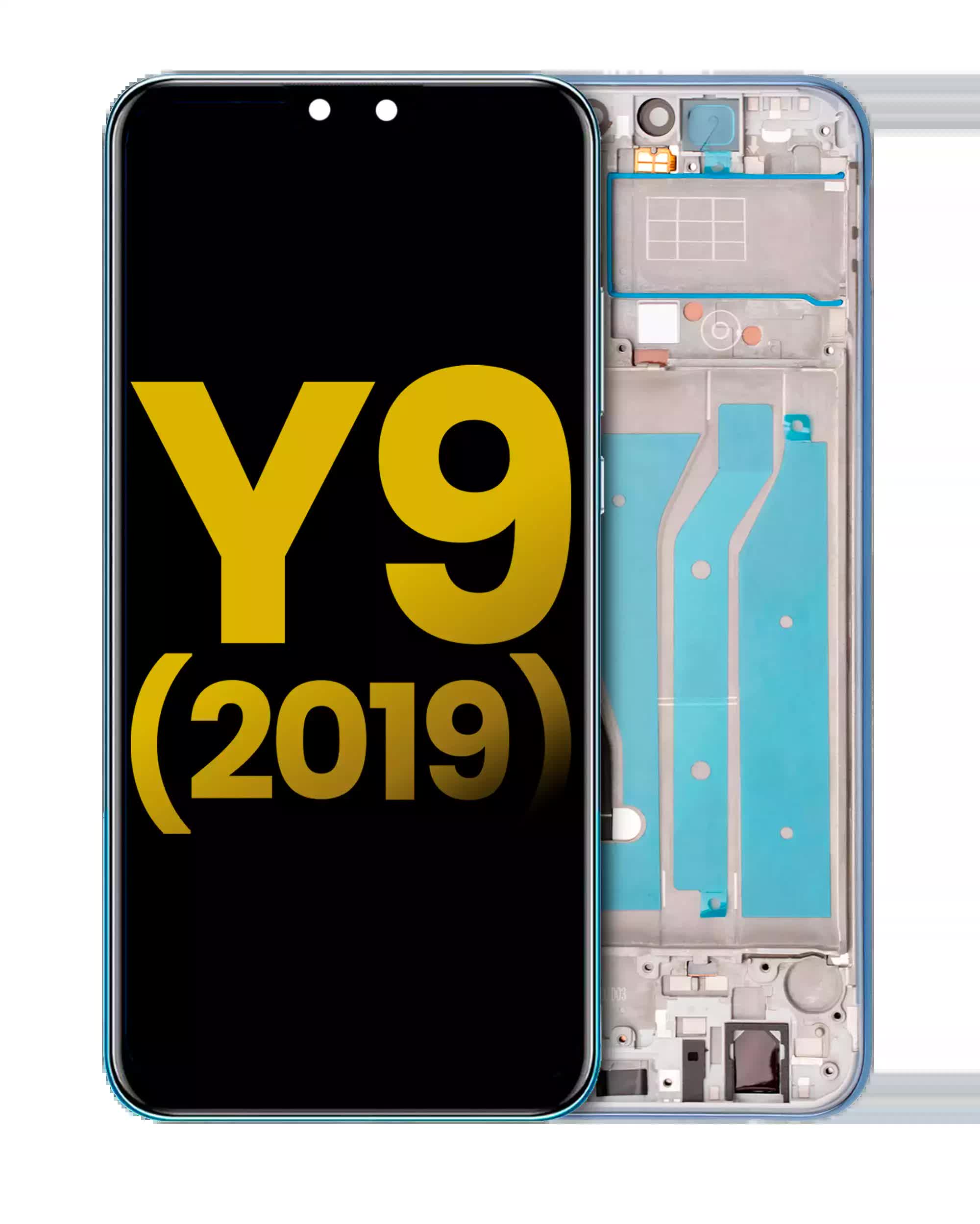 LCD Display mit Rahmen für Huawei Y9 (2019) (professionell aufgearbeitet) (Aurora Purple)