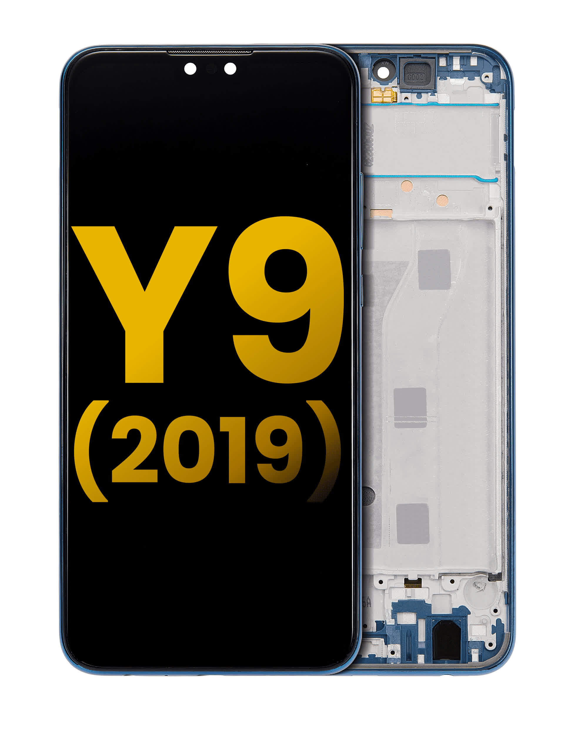 LCD Display mit Rahmen für Huawei Y9 (2019) (professionell aufgearbeitet) (Sapphire Blue)
