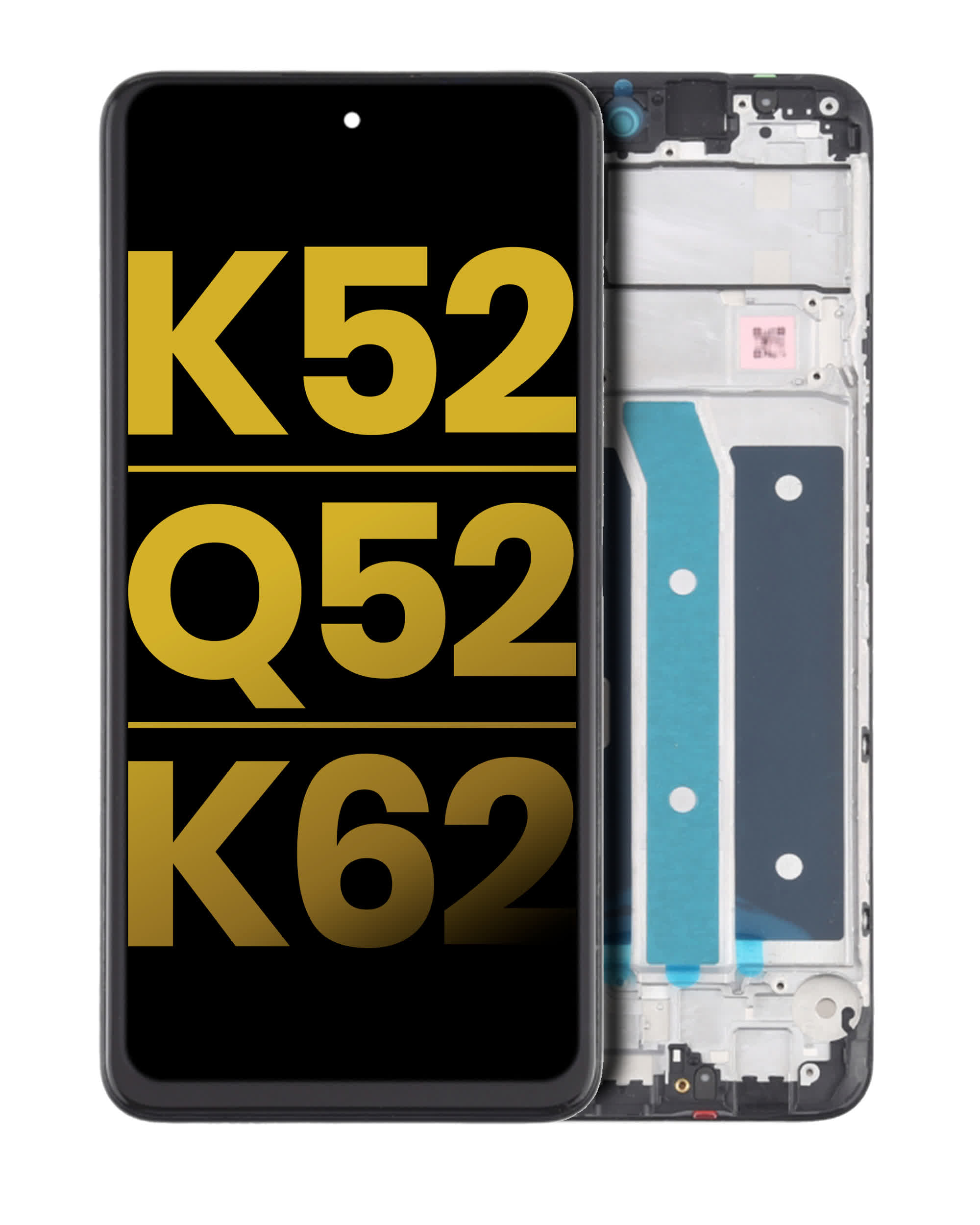 LCD Display mit Rahmen für LG K52 / Q52 / K62 (professionell aufgearbeitet) (Black (Schwarz))