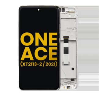 LCD Display mit Rahmen für Motorola One 5G Ace (XT2113-2 / 2021) (professionell aufgearbeitet) (Frosted Silver)