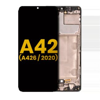 OLED Display mit Rahmen für Samsung Galaxy A42 5G (A426 / 2020) (professionell aufgearbeitet) (Prism Dot Black)