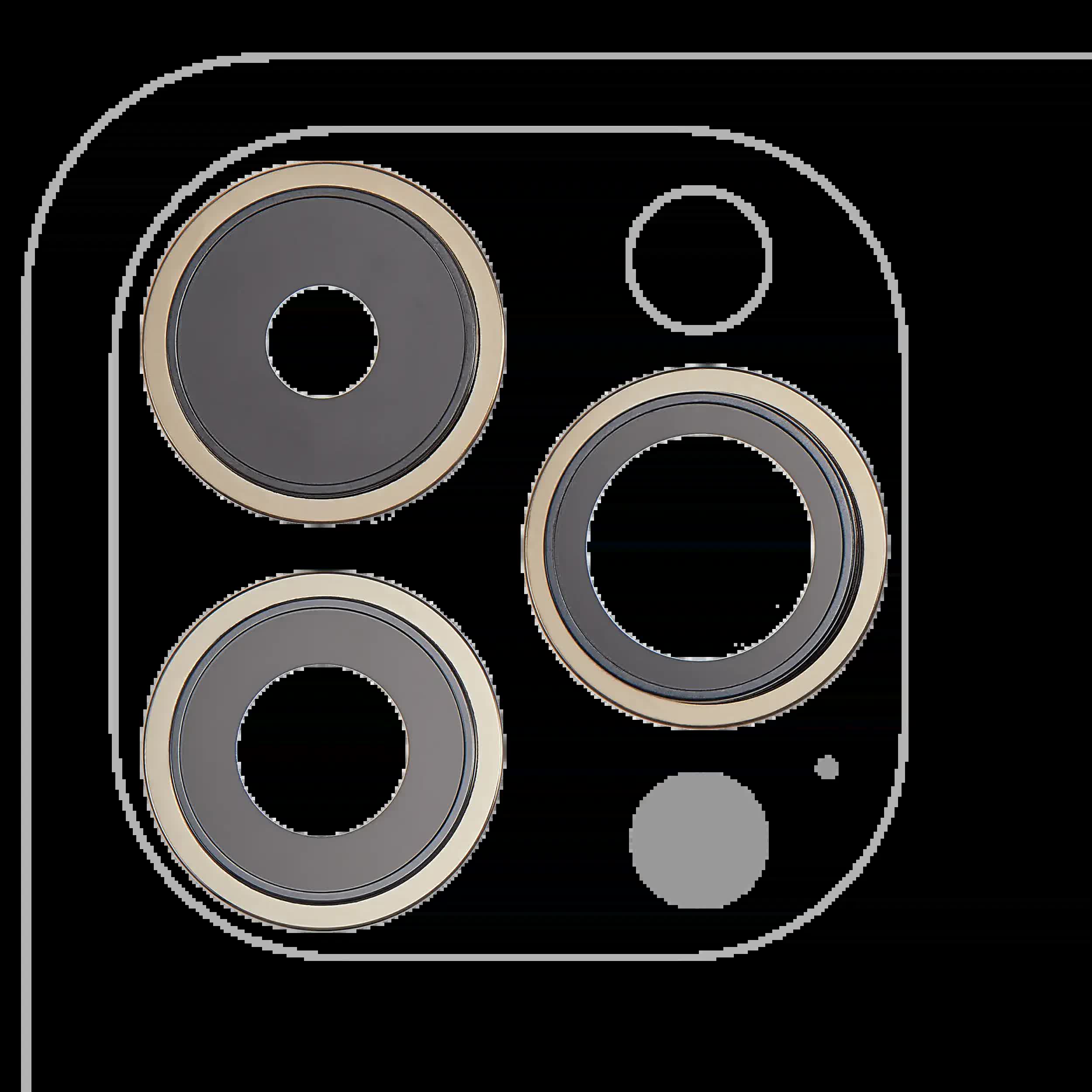 Rückkamera-Glas mit Halterung und Blende für iPhone 14 Pro / 14 Pro Max (3-teiliges Set) (Aftermarket Plus) (Gold)