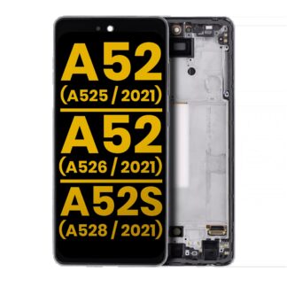 OLED Display mit Rahmen für Samsung Galaxy A52 4G (A525 / 2021) / A52 5G (A526 / 2021) / A52S 5G (A528 / 2021) (professionell aufgearbeitet) (Awesome White)