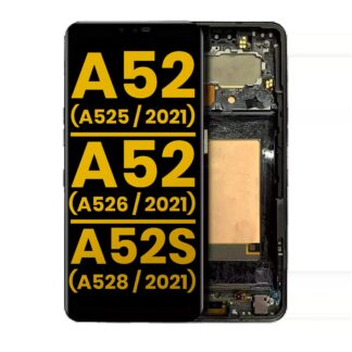 OLED Display mit Rahmen für Samsung Galaxy A52 4G (A525 / 2021) / A52 5G (A526 / 2021) / A52S 5G (A528 / 2021) (professionell aufgearbeitet) (Awesome Blue)