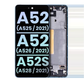 OLED Display mit Rahmen für Samsung Galaxy A52 4G (A525 / 2021) / A52 5G (A526 / 2021) / A52S 5G (A528 / 2021) (Service Pack) (Awesome Blue)