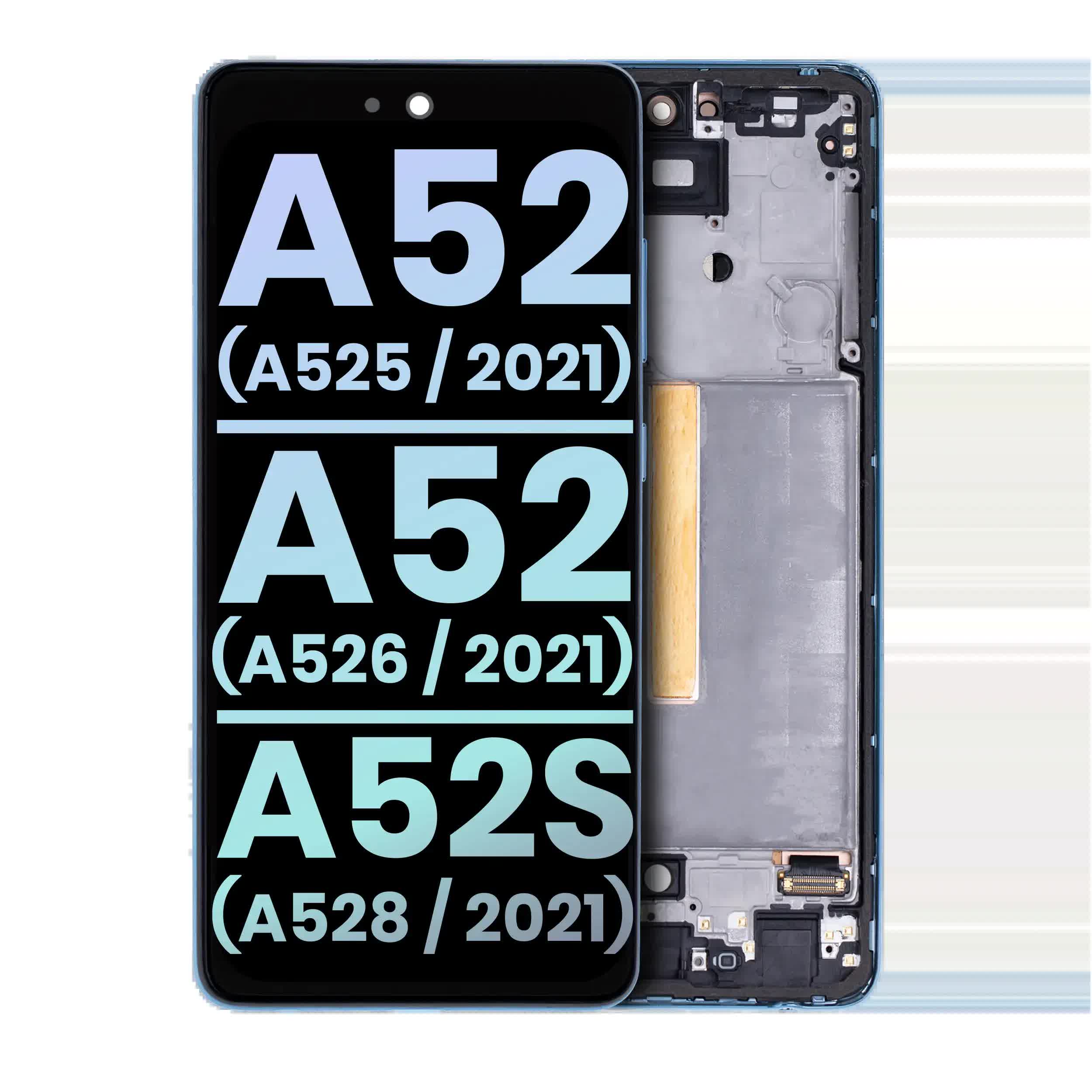 OLED Display mit Rahmen für Samsung Galaxy A52 4G (A525 / 2021) / A52 5G (A526 / 2021) / A52S 5G (A528 / 2021) (Service Pack) (Awesome Blue)