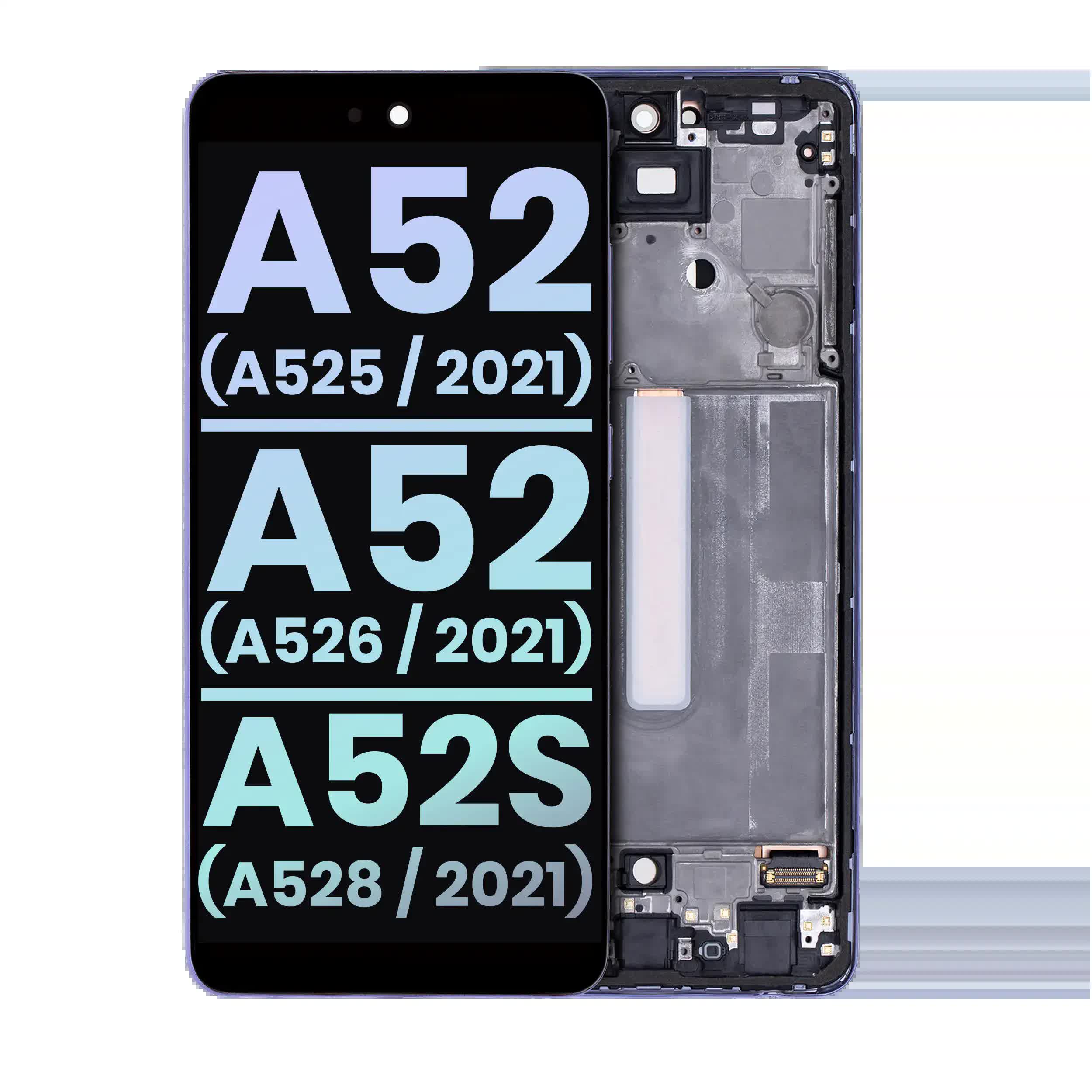 OLED Display mit Rahmen für Samsung Galaxy A52 4G (A525 / 2021) / A52 5G (A526 / 2021) / A52S 5G (A528/2021) (Service Pack) (Awesome Violet)