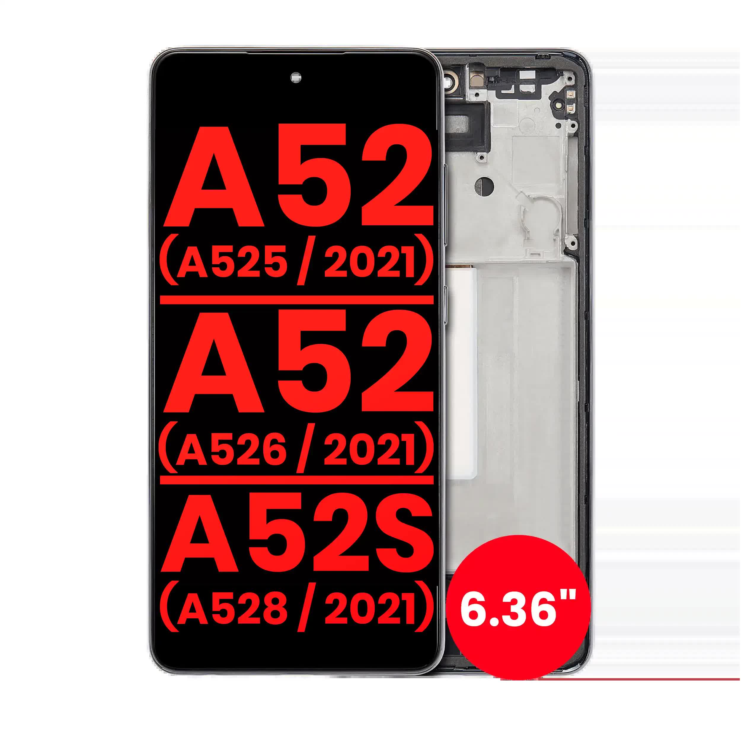 OLED Display mit Rahmen für Samsung Galaxy A52 4G (A525 / 2021) / A52 5G (A526 / 2021) / A52S 5G (A528 / 2021) (6.36") (Aftermarket Plus) (Awesome Bl