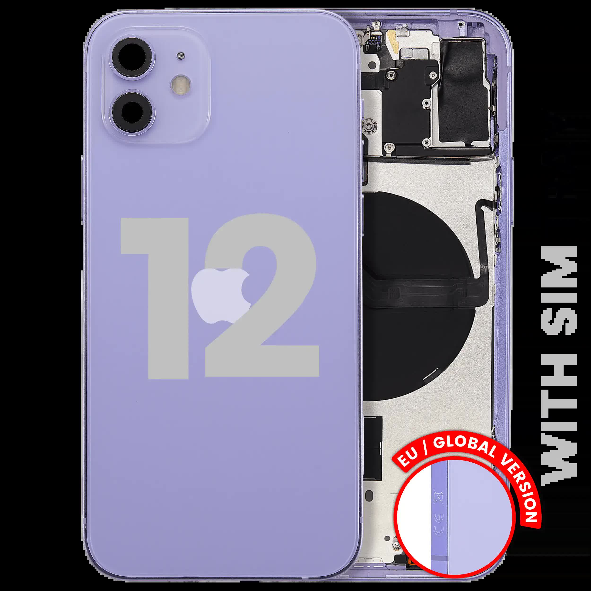 Rückgehäuse mit Kleinteilen für iPhone 12 (EU / globale Version) (ausgebautes Originalteil: Grade B) (Purple (Violett))