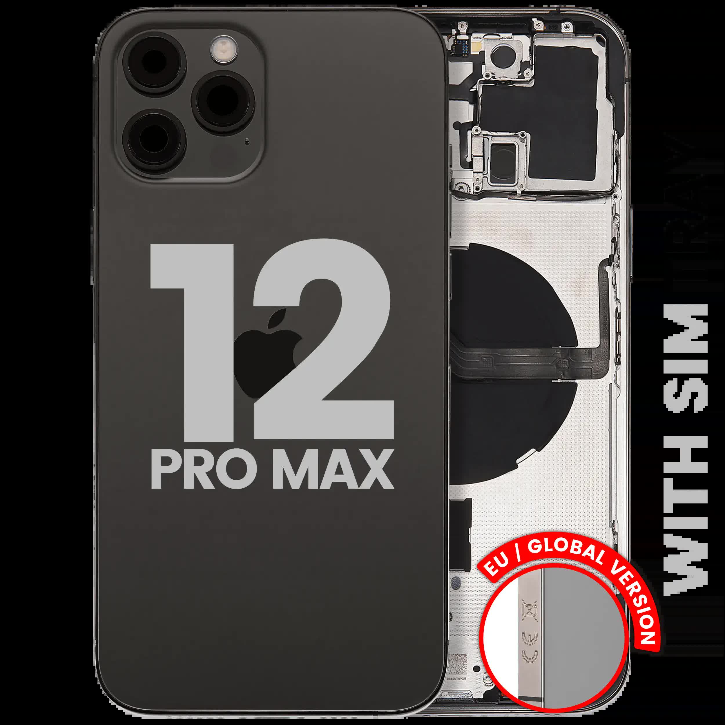 Rückgehäuse mit Kleinteilen für iPhone 12 Pro Max (EU / globale Version) (ausgebautes Originalteil: Grade B) (Graphite)