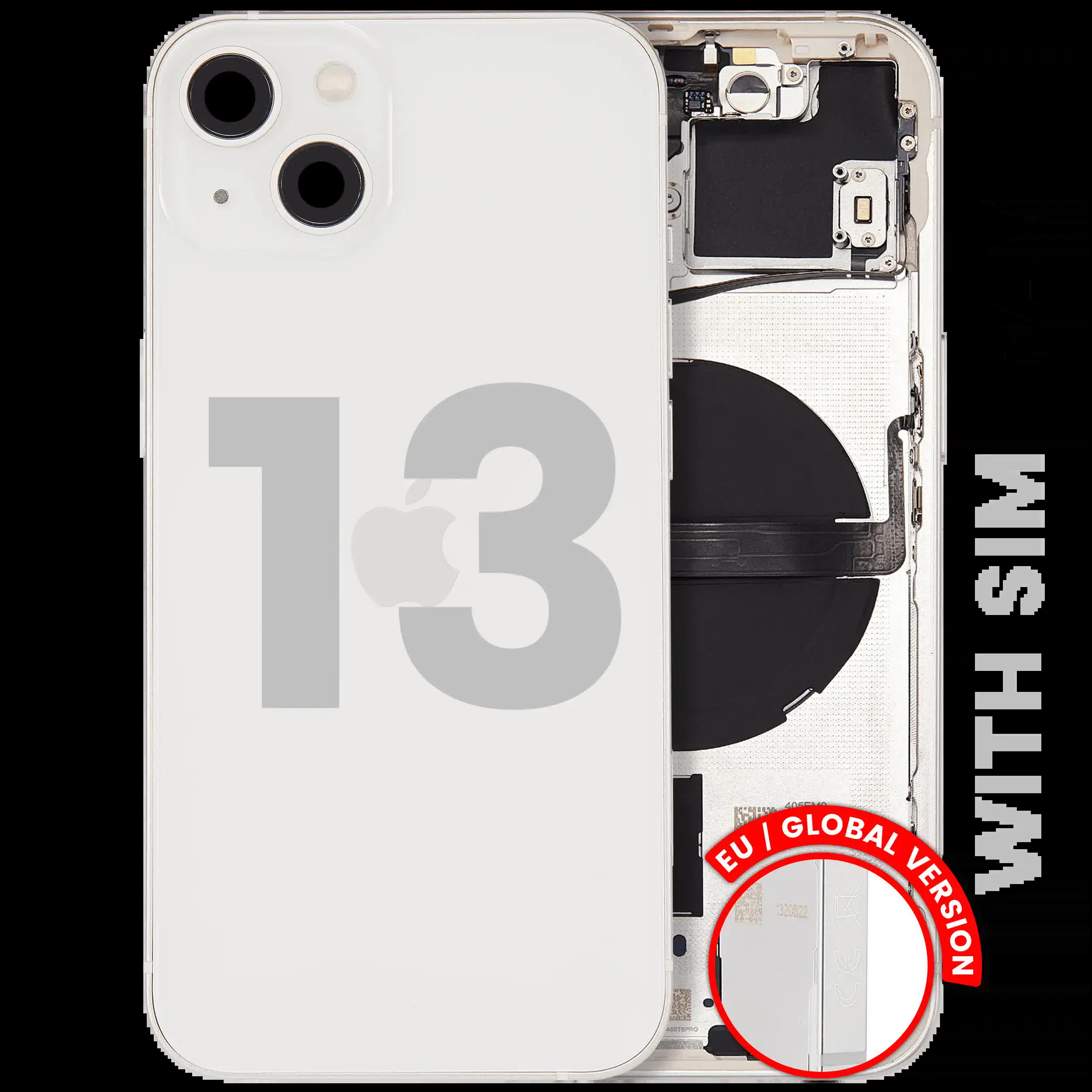 Rückgehäuse mit Kleinteilen für iPhone 13 (EU / globale Version) (ausgebautes Originalteil: Grade A) (Starlight)