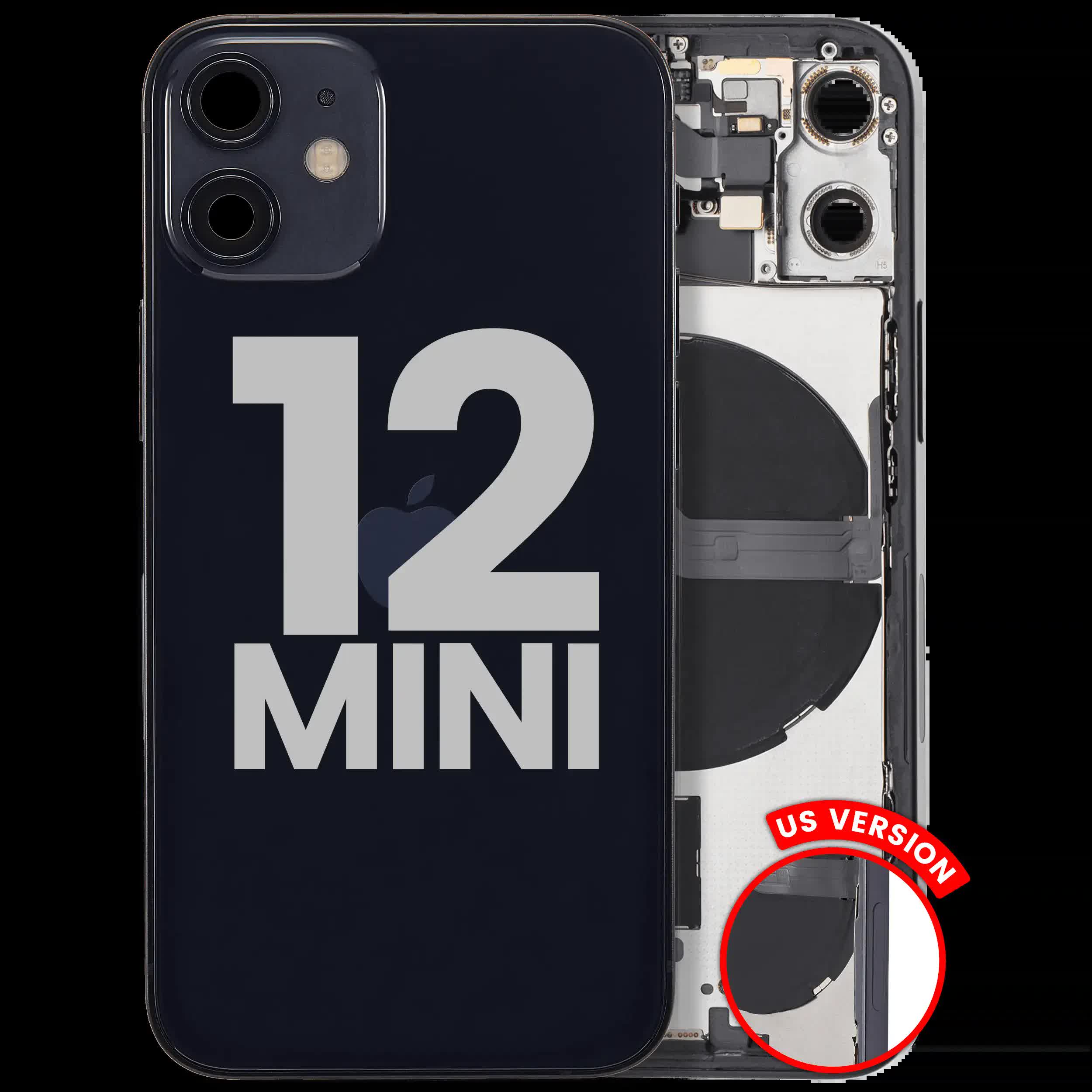 Rückgehäuse mit Kleinteilen für iPhone 12 Mini (US-Version) (ausgebautes Originalteil: Grade B) (Black (Schwarz))