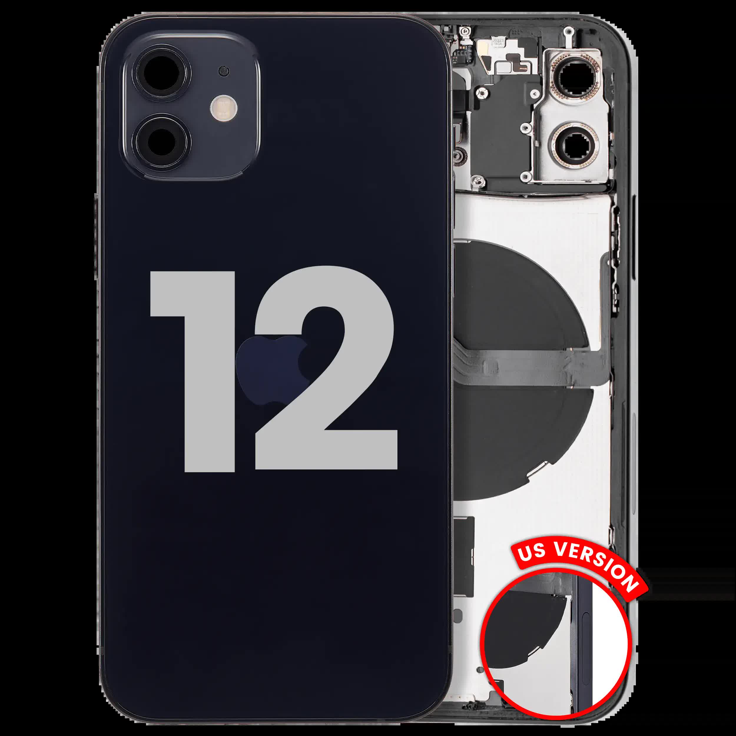 Rückgehäuse mit Kleinteilen für iPhone 12 (US-Version) (ausgebautes Originalteil: Grade B) (Black (Schwarz))