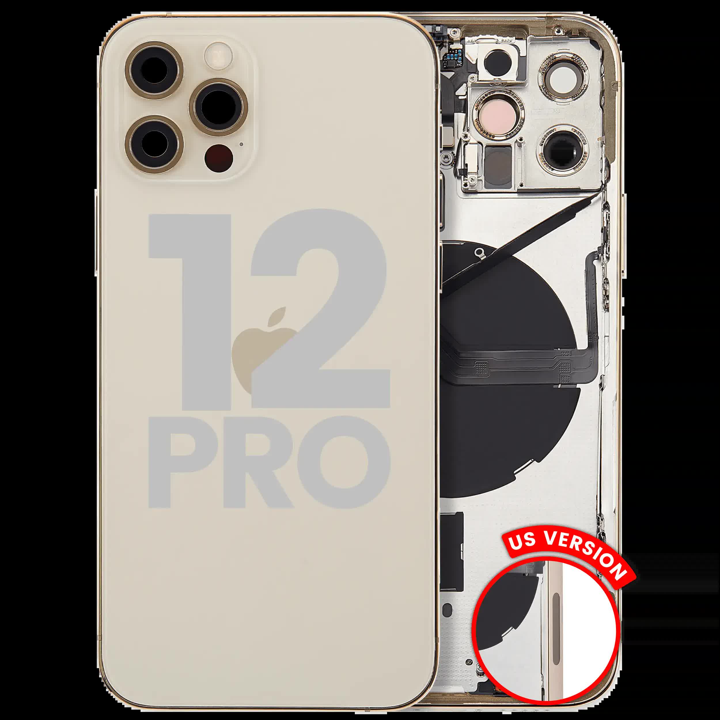 Rückgehäuse mit Kleinteilen für iPhone 12 Pro (US-Version) (ausgebautes Originalteil: Grade B) (Gold)
