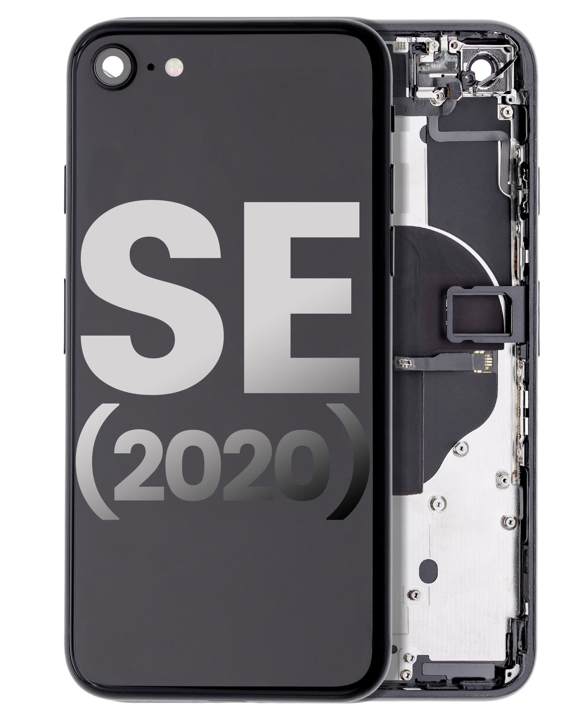 Rückgehäuse mit Kleinteilen vormontiert für iPhone SE (2020) (ausgebautes Originalteil: Grade C) (Black (Schwarz))