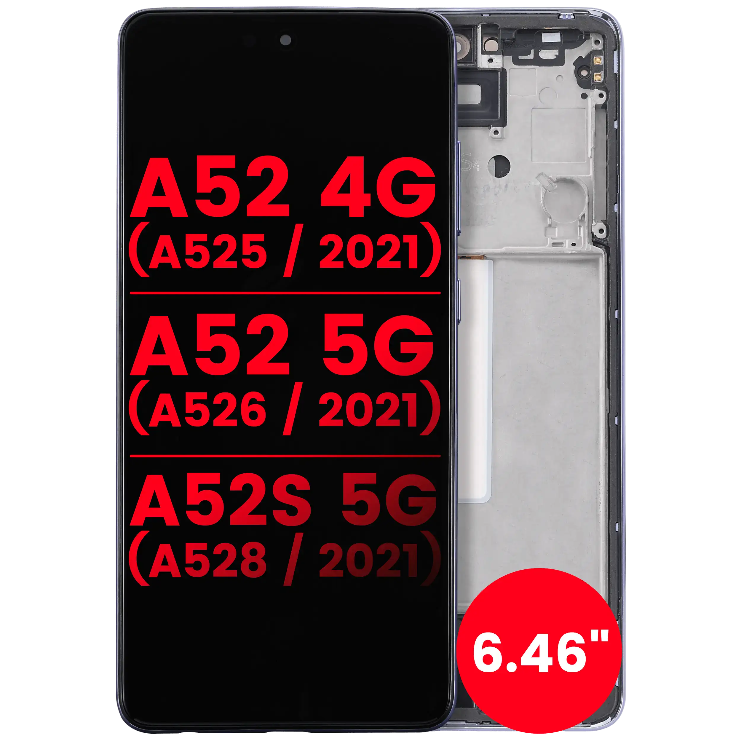 OLED Display mit Rahmen für Samsung Galaxy A52 4G (A525 / 2021) / A52 5G (A526 / 2021) / A52S 5G (A528 / 2021) (6.46") (Aftermarket Plus) (Awesome Pu – Bild 3