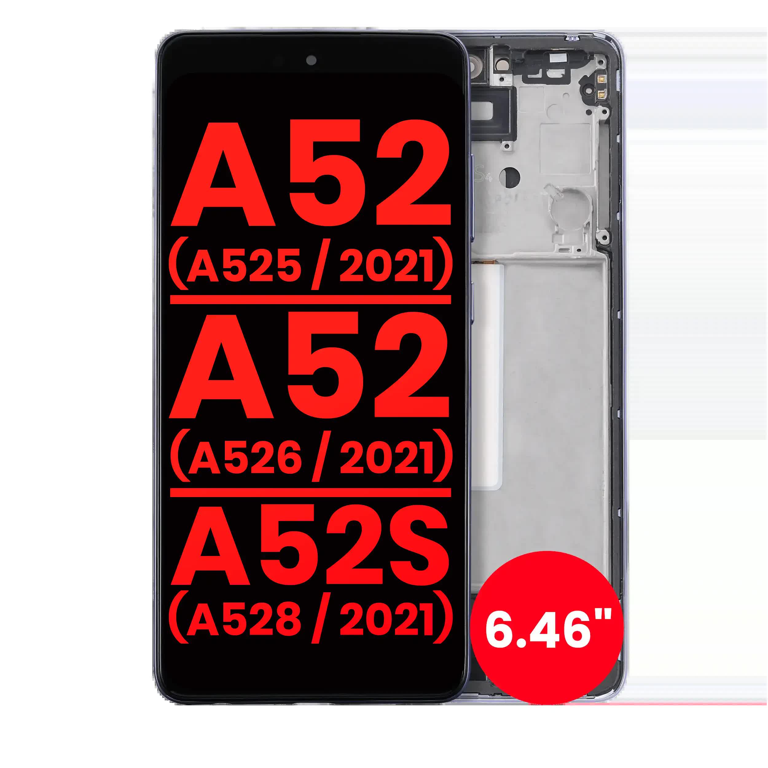 OLED Display mit Rahmen für Samsung Galaxy A52 4G (A525 / 2021) / A52 5G (A526 / 2021) / A52S 5G (A528 / 2021) (6.46") (Aftermarket Plus) (Awesome Pu