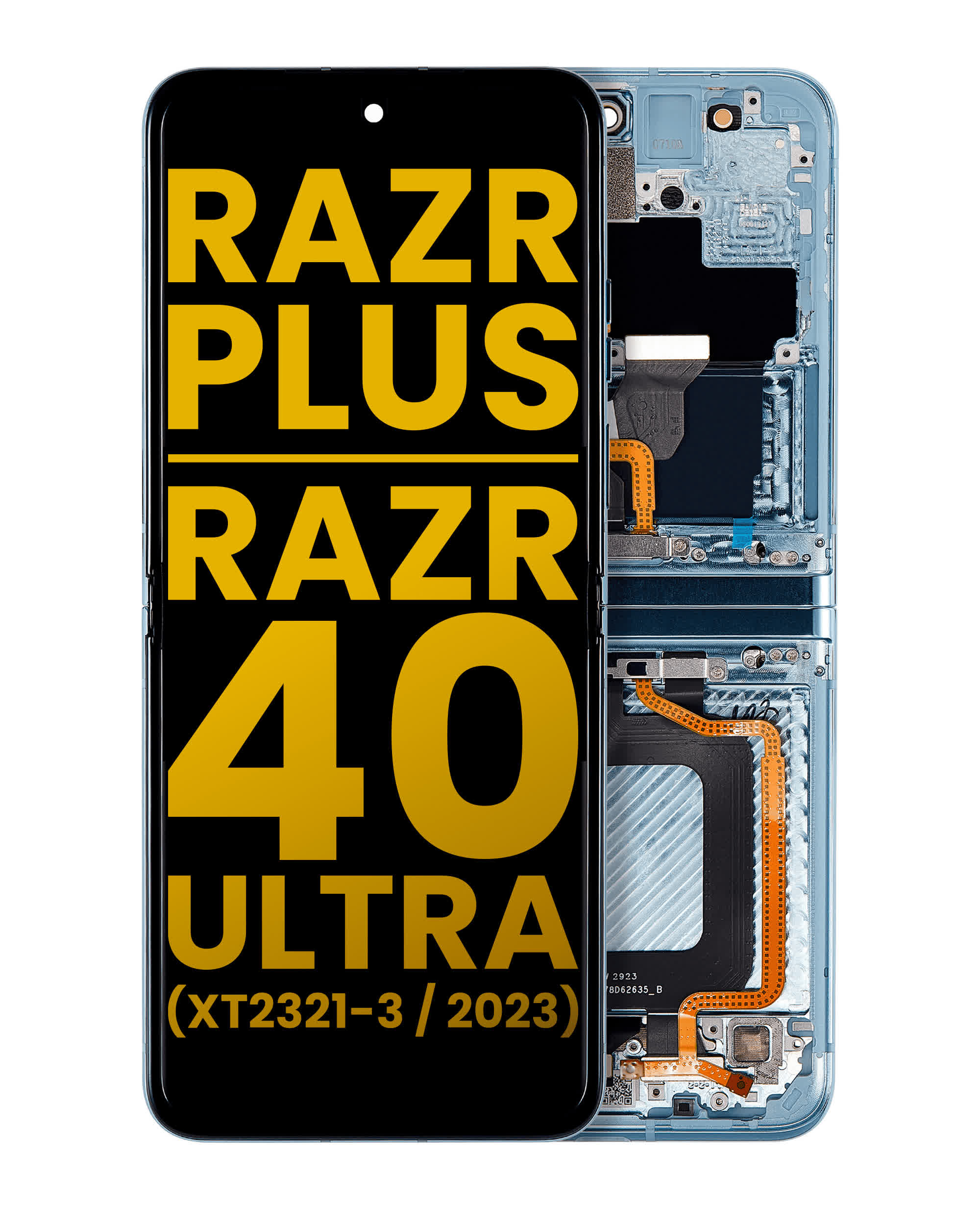 Inner OLED Display mit Rahmen für Motorola Moto Razr Plus 2023 / Razr 40 Ultra (XT2321 / 2023) (professionell aufgearbeitet) (Glacier Blue)
