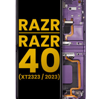 Main OLED Display mit Rahmen für Motorola Razr 2023 / Razr 40 (XT2323 / 2023) (professionell aufgearbeitet) (Summer Lilac)