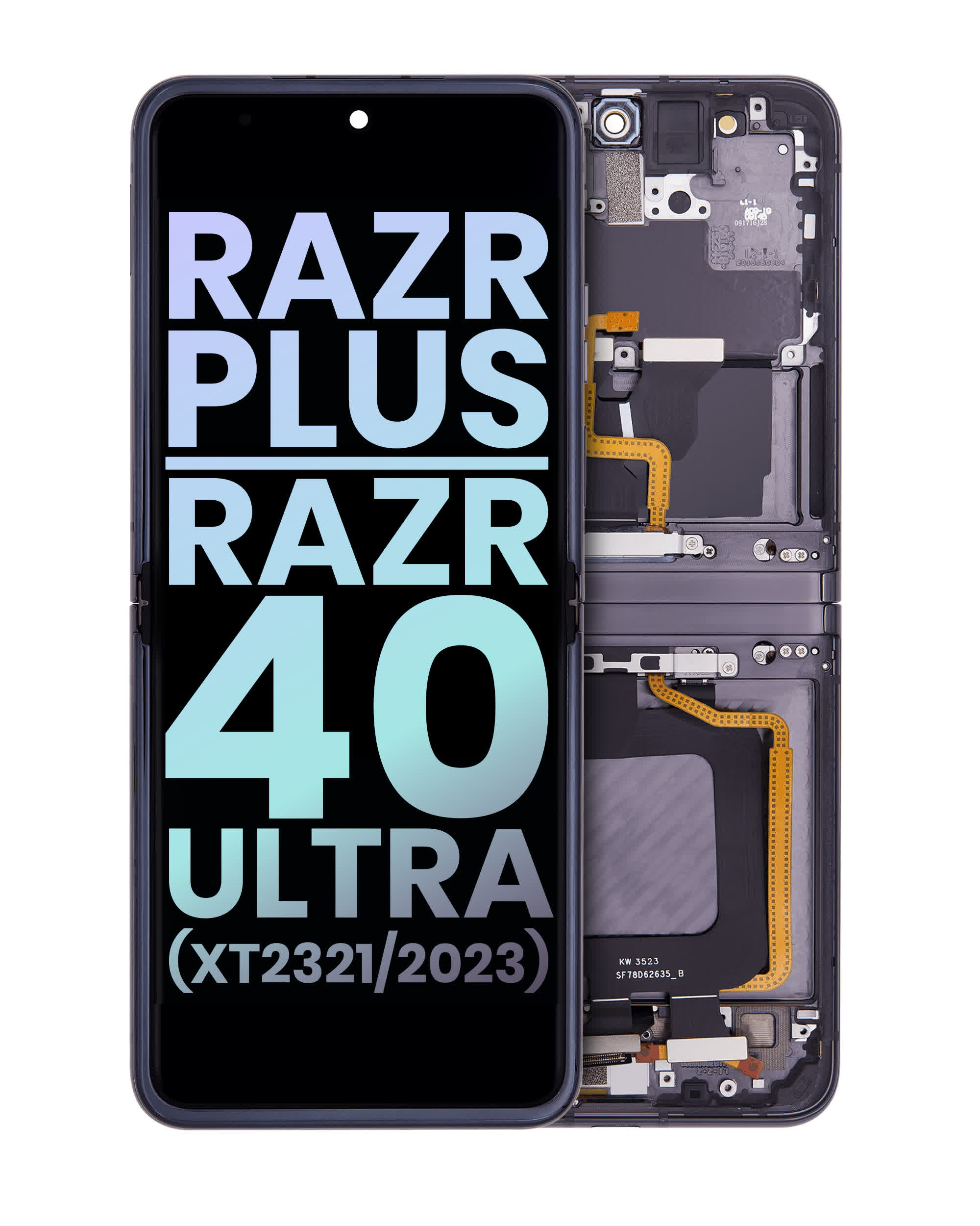 Inner OLED Display mit Rahmen für Motorola Moto Razr Plus 2023 / Razr 40 Ultra (XT2321 / 2023) (Original) (Infinite Black)