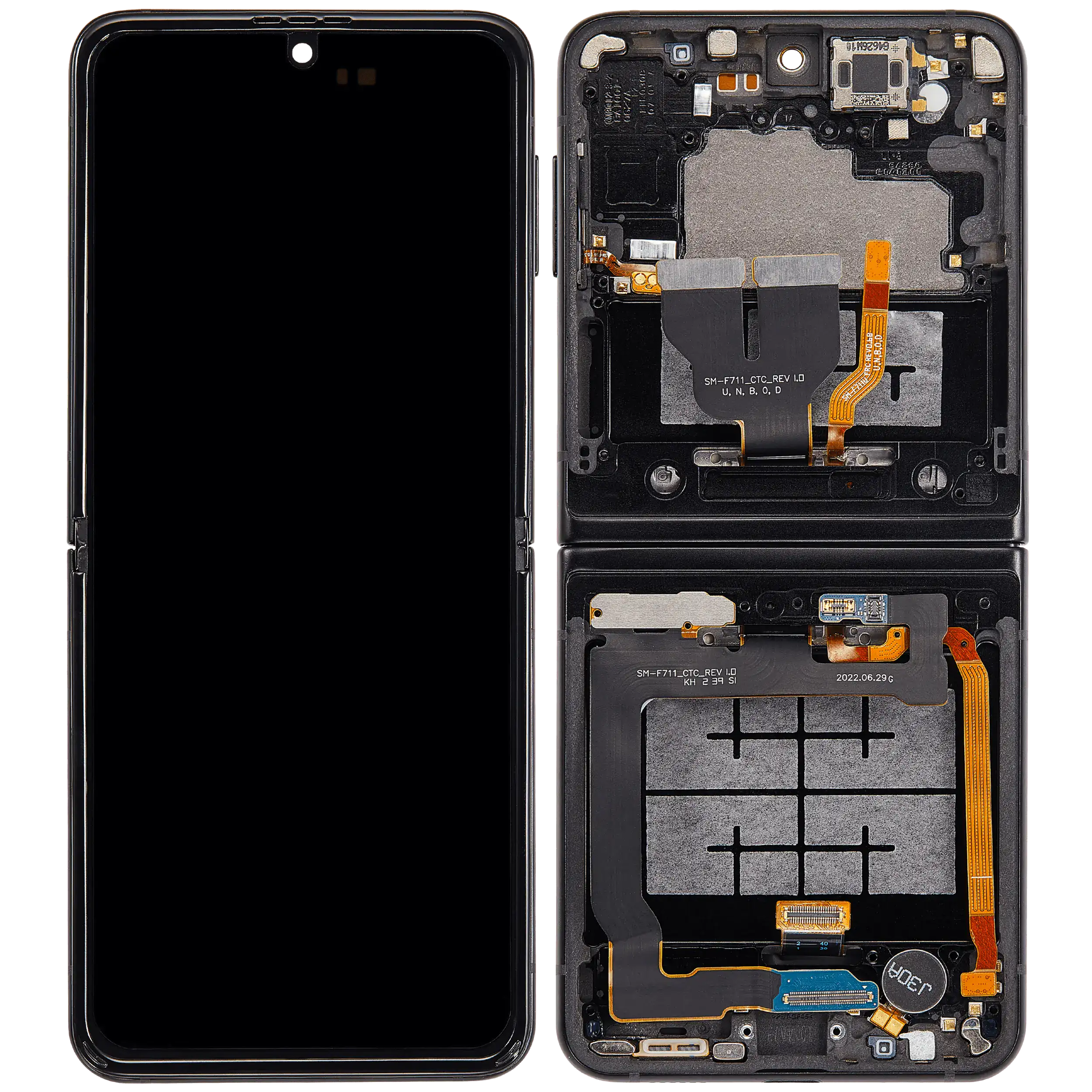 Inner OLED Display mit Rahmen für Samsung Galaxy Z Flip 3 5G (US & International) (professionell aufgearbeitet) (Phantom Black) – Bild 2