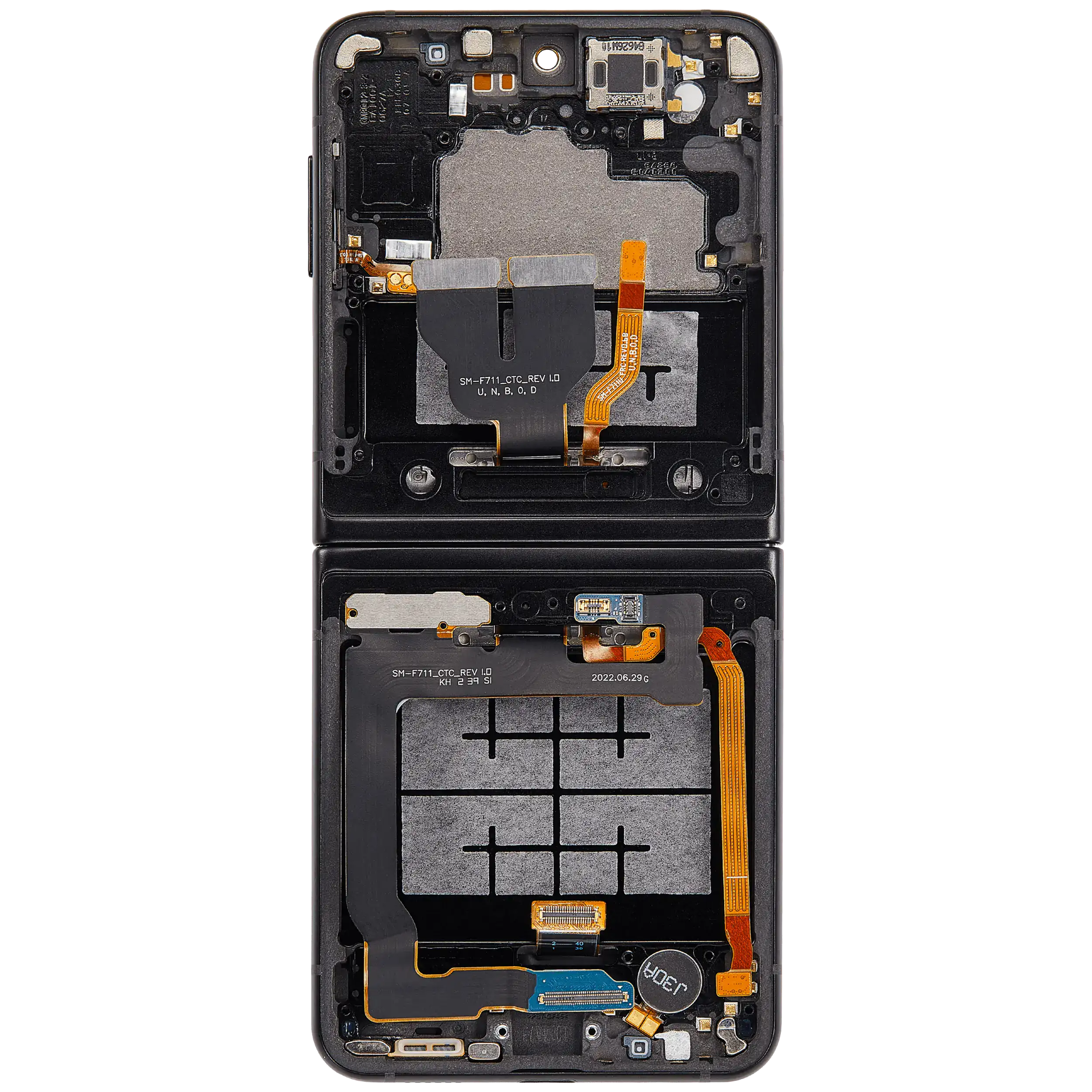Inner OLED Display mit Rahmen für Samsung Galaxy Z Flip 3 5G (US & International) (professionell aufgearbeitet) (Phantom Black) – Bild 4