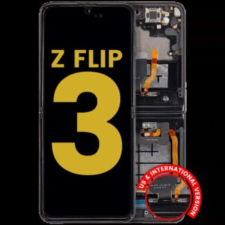 Inner OLED Display mit Rahmen für Samsung Galaxy Z Flip 3 5G (US & International) (professionell aufgearbeitet) (Phantom Black)